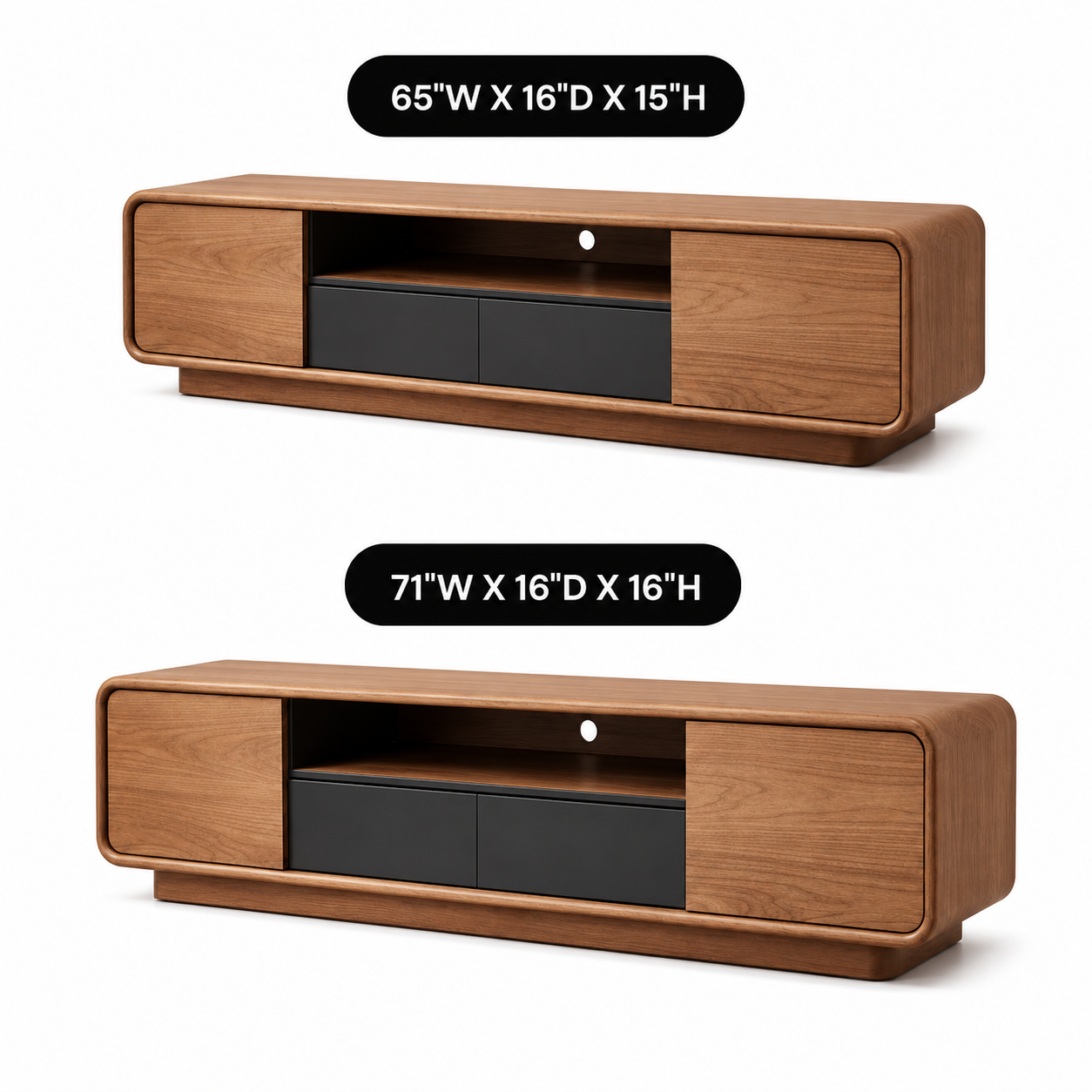Arcova Curved Solid Wood TV Stand With Storage For Living Room