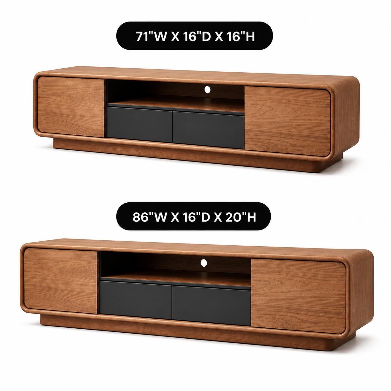 Arcova Curved Solid Wood TV Stand With Storage For Living Room