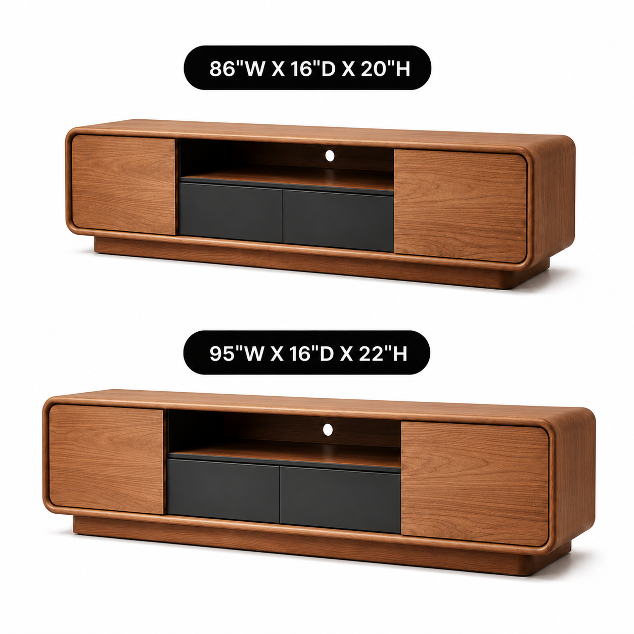 Arcova Curved Solid Wood TV Stand With Storage For Living Room