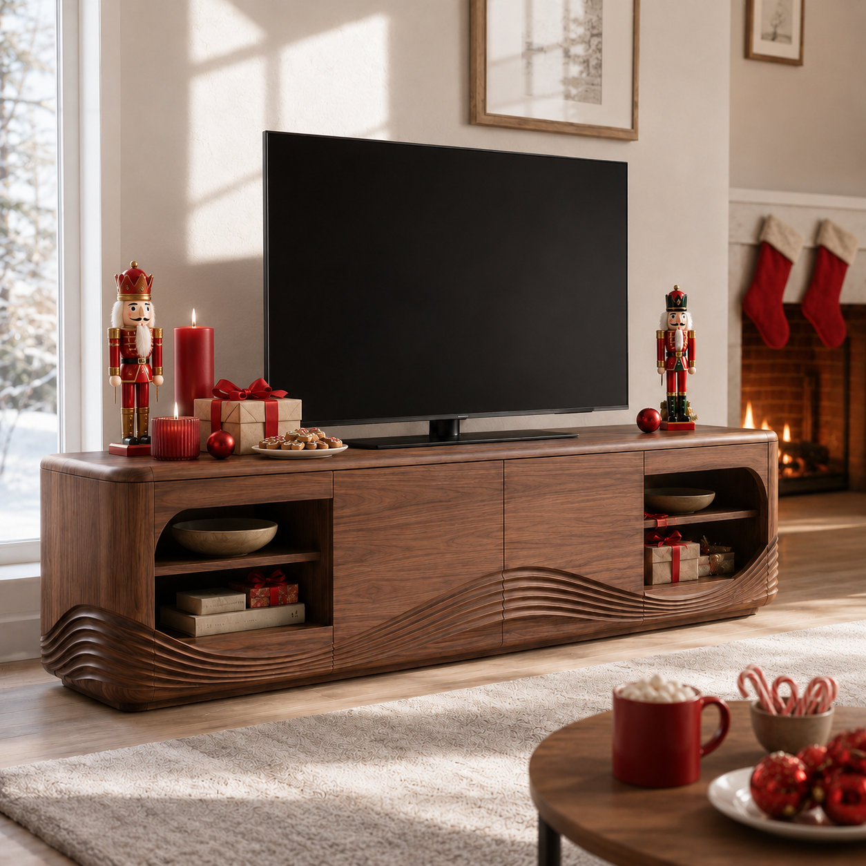 Dalton Open Shelf Solid Wood TV Console For Living Room