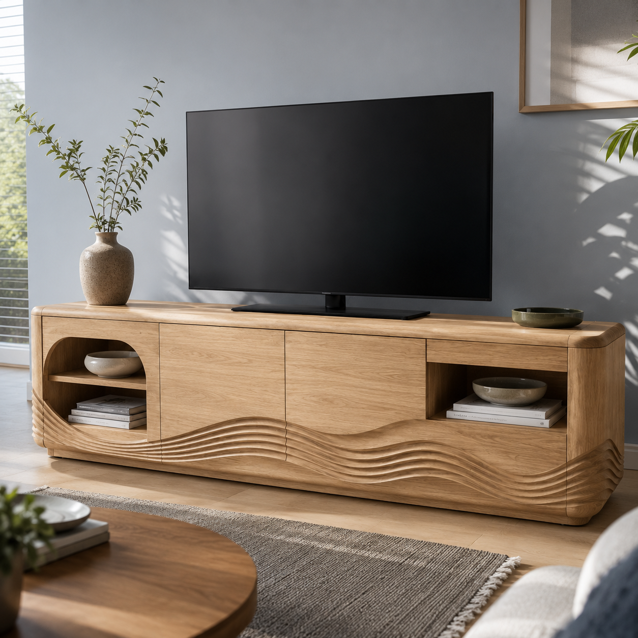 Dalton Open Shelf Solid Wood TV Console For Living Room