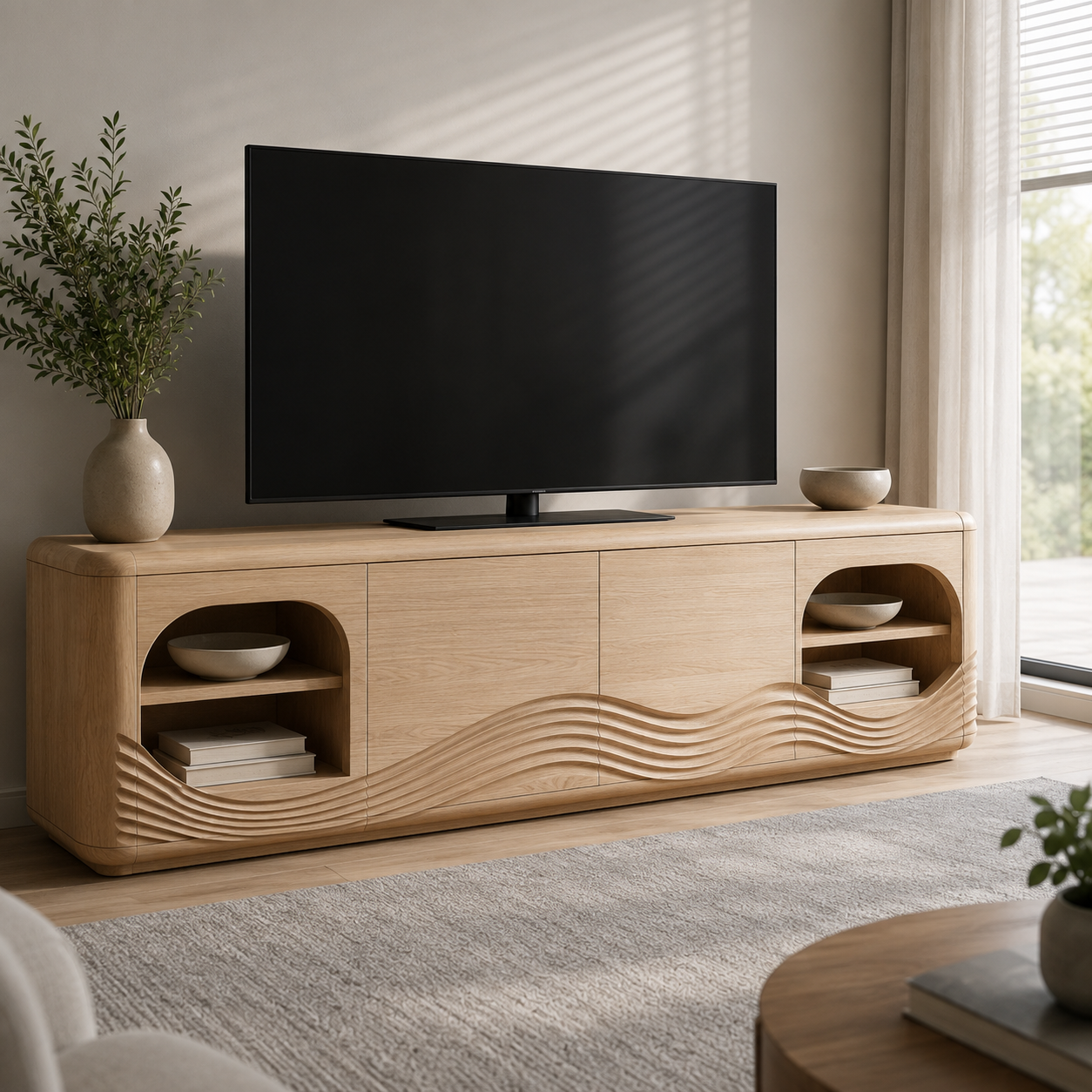 Dalton Open Shelf Solid Wood TV Console For Living Room