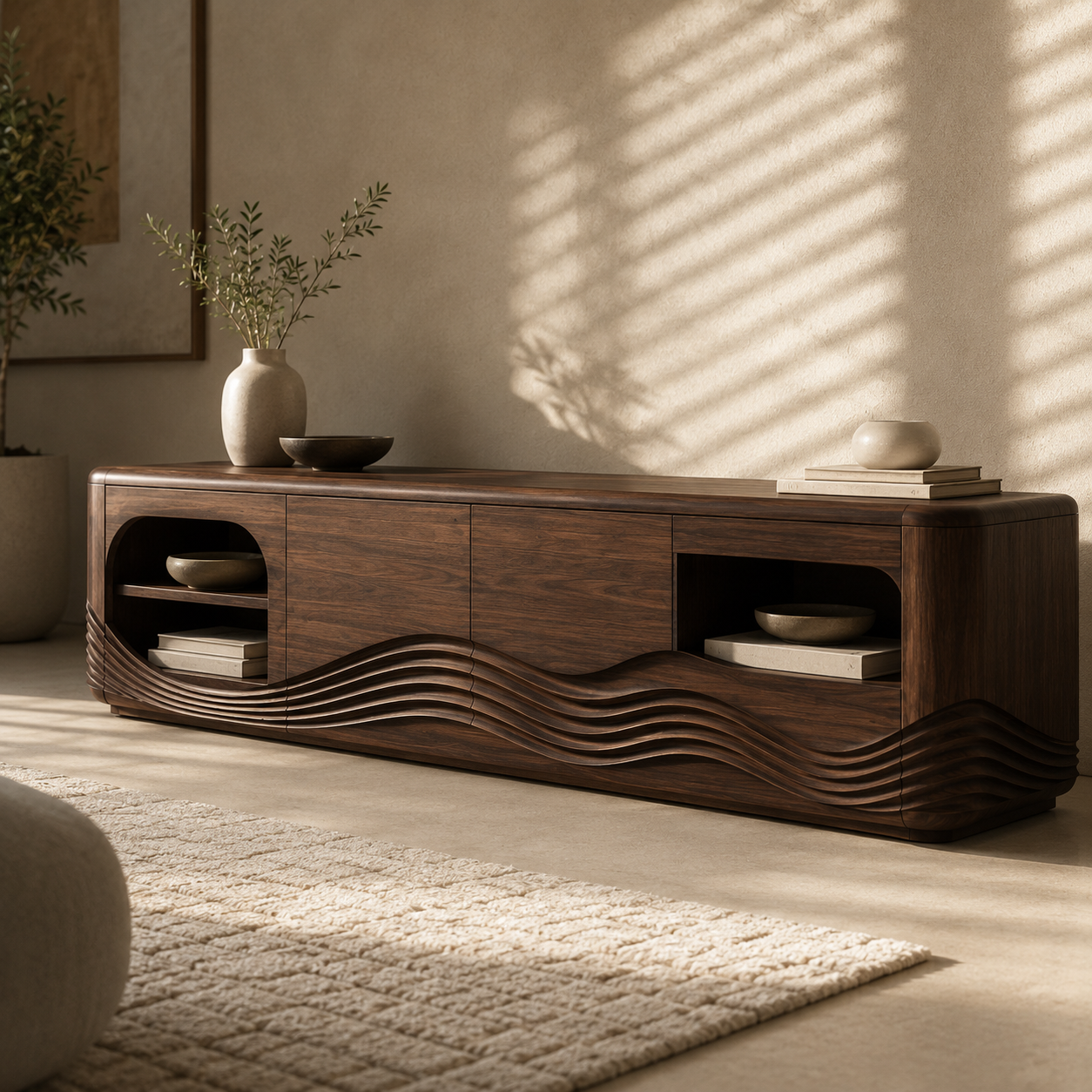 Dalton Open Shelf Solid Wood TV Console For Living Room