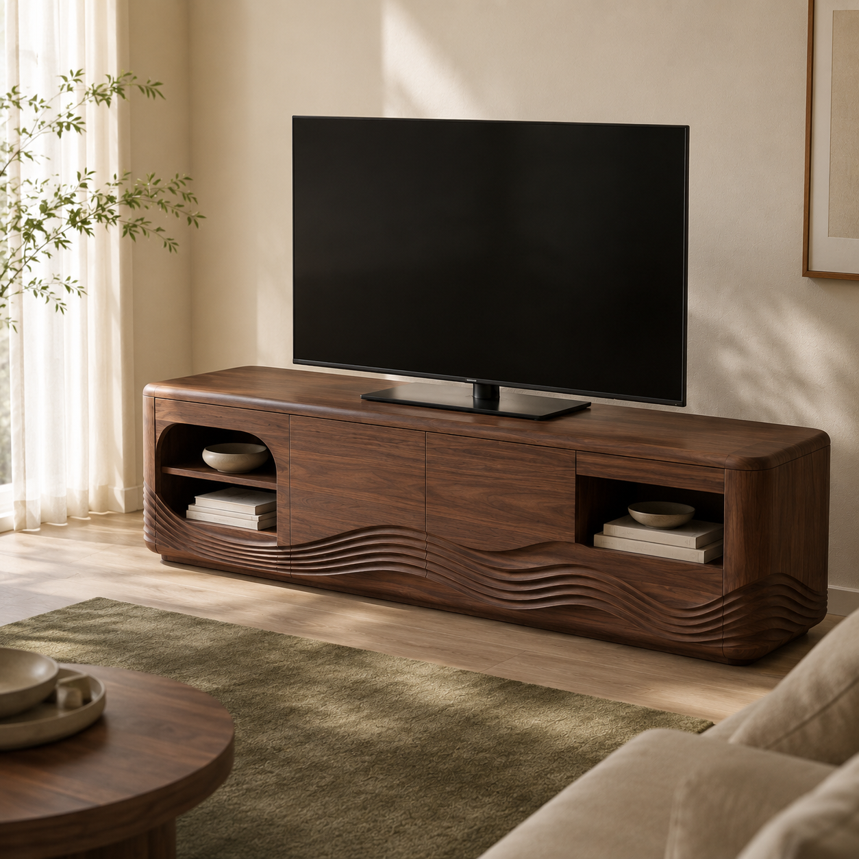 Dalton Open Shelf Solid Wood TV Console For Living Room