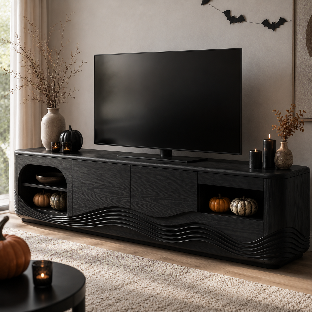 Dalton Open Shelf Solid Wood TV Console For Living Room
