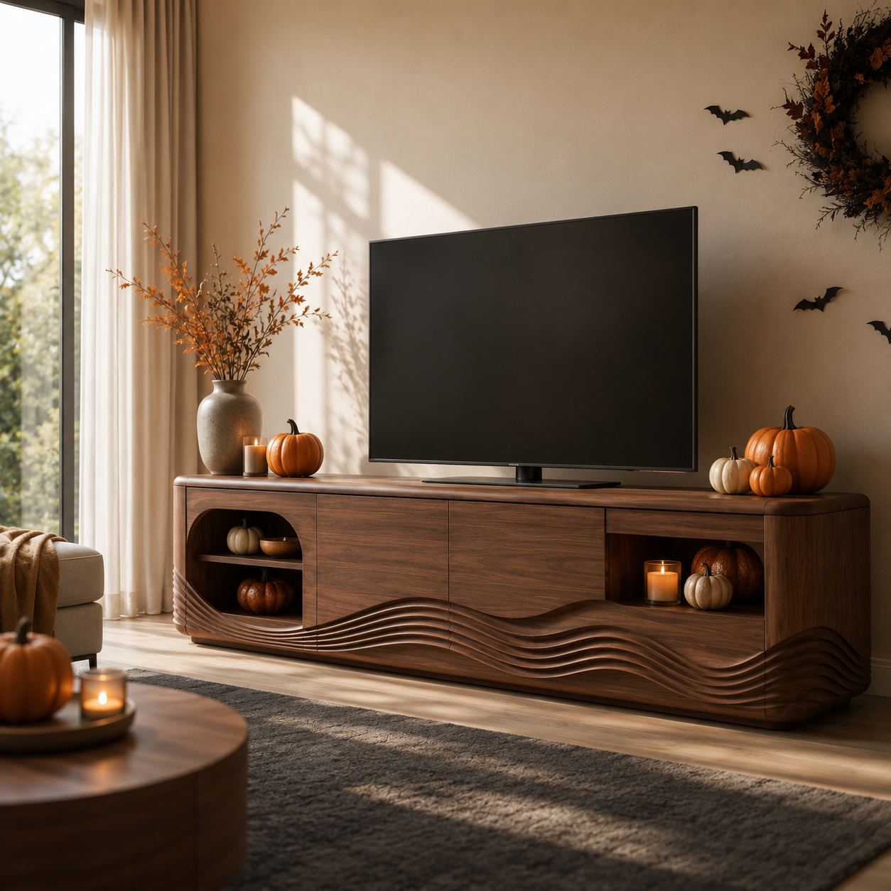 Dalton Open Shelf Solid Wood TV Console For Living Room