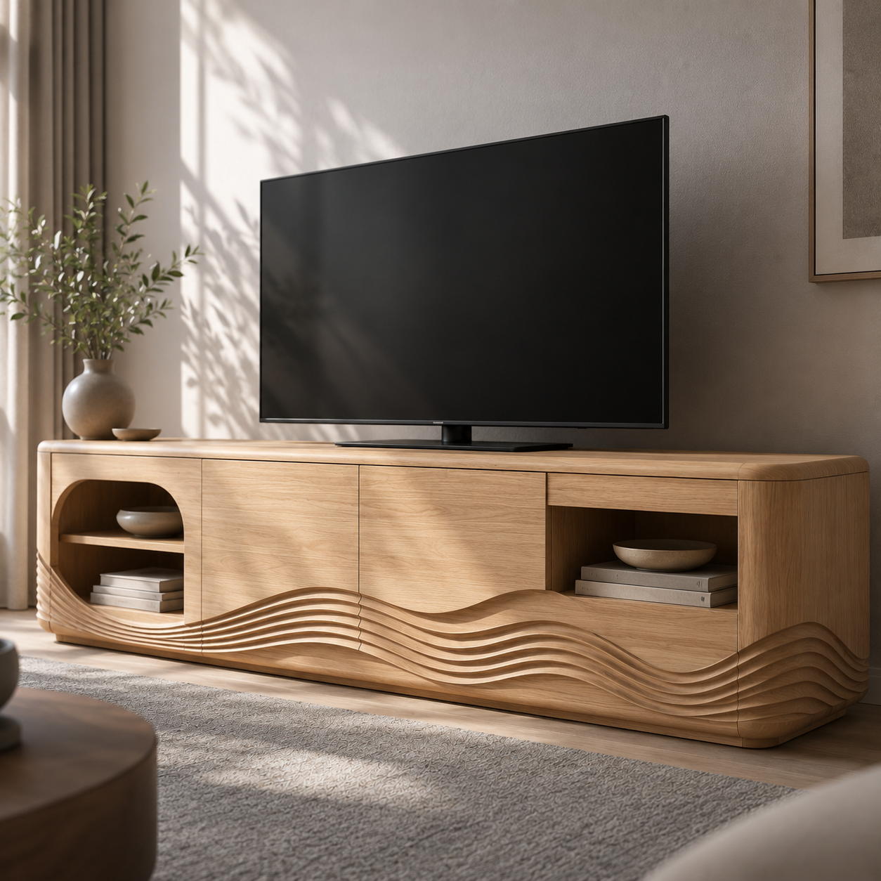 Dalton Open Shelf Solid Wood TV Console For Living Room