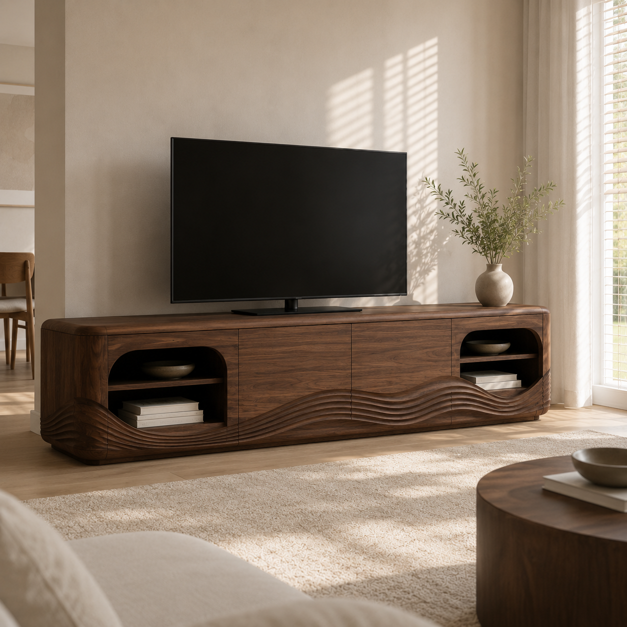 Dalton Open Shelf Solid Wood TV Console For Living Room