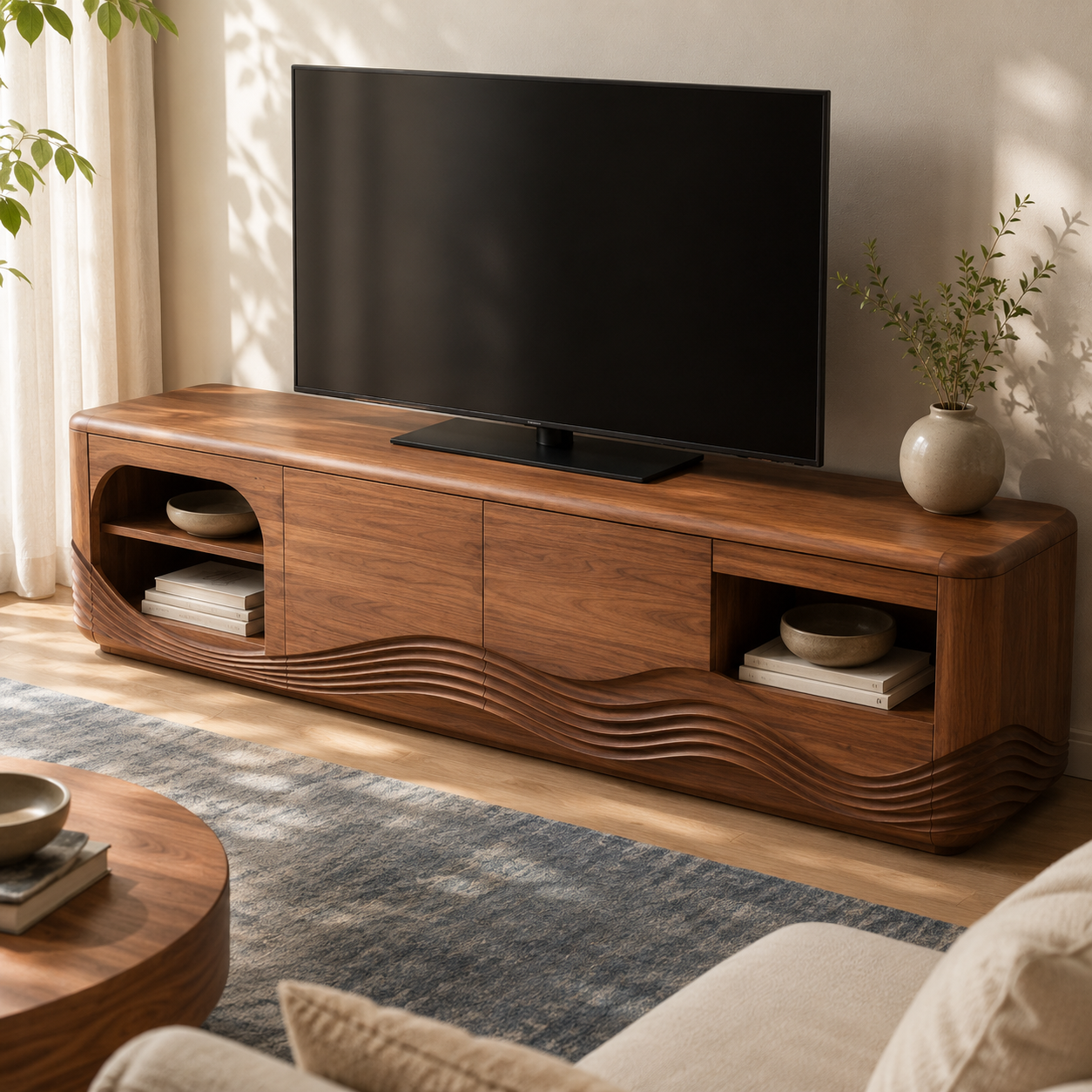 Dalton Open Shelf Solid Wood TV Console For Living Room