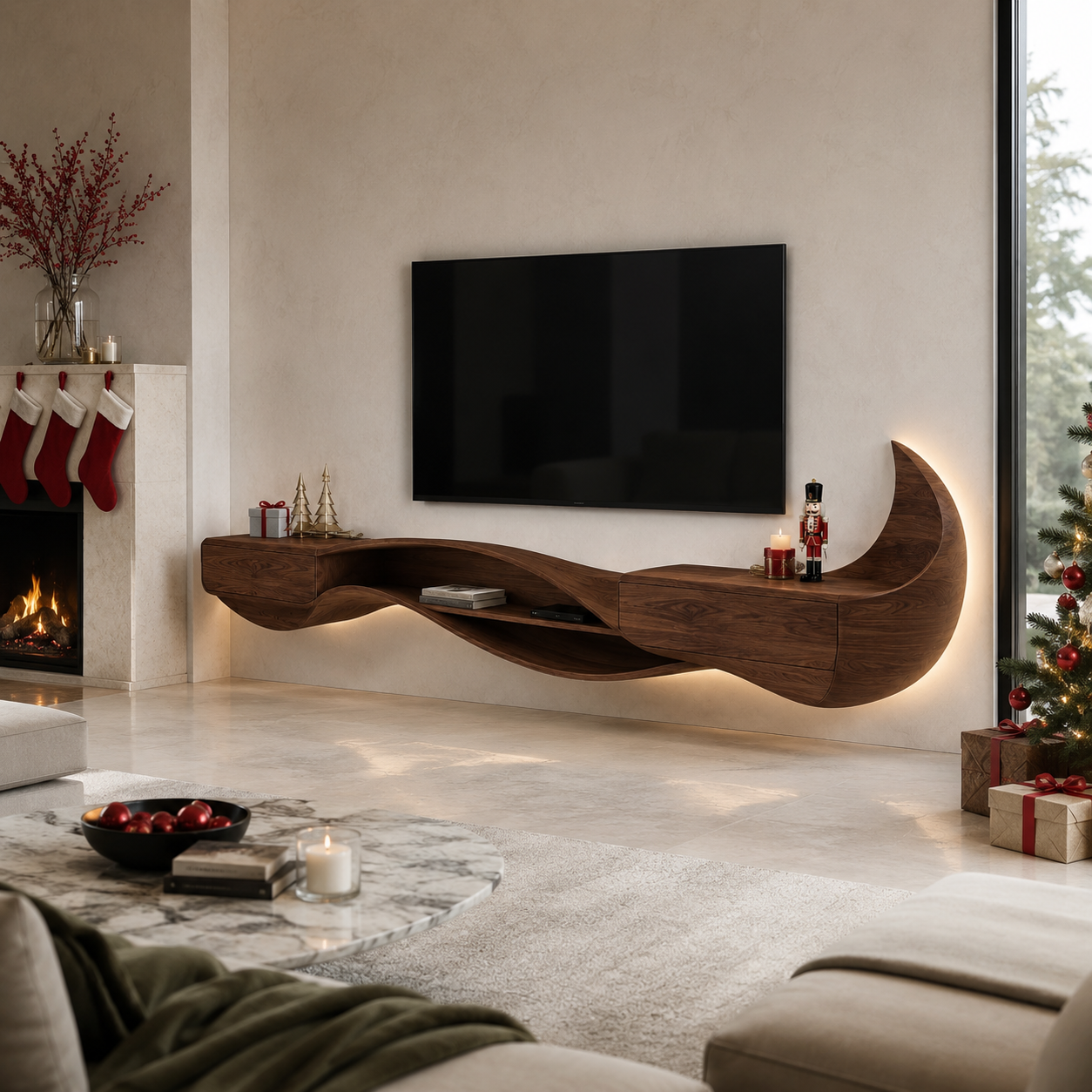 Brenova Live Edge Solid Wood TV Cabinet For Living Room