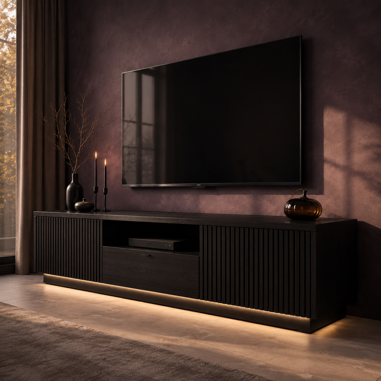 Grillon Slatted Solid Wood TV Stand For Living Room
