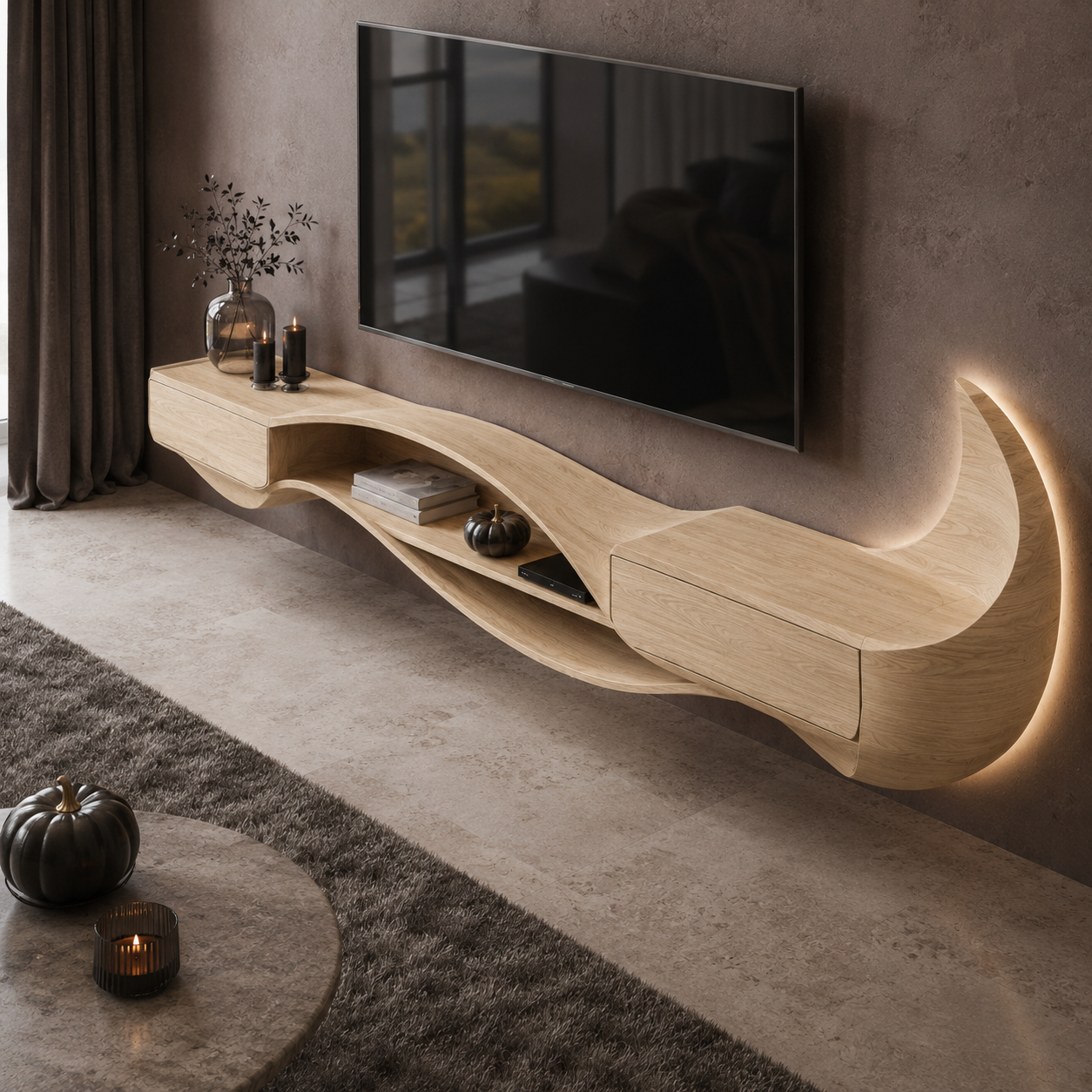 Brenova Live Edge Solid Wood TV Cabinet For Living Room