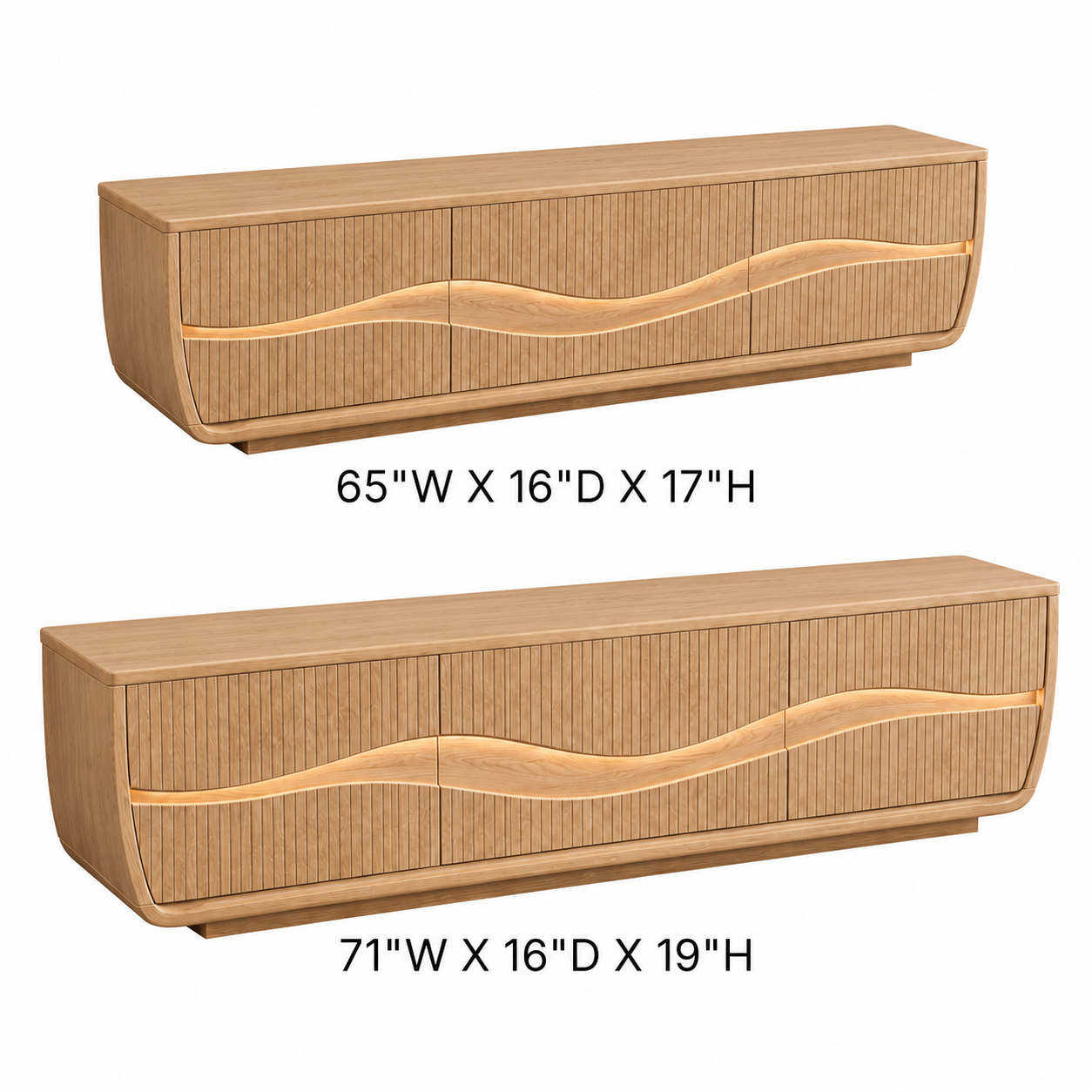Oscura Wave Sculpted Solid Wood TV Stand For Living Room