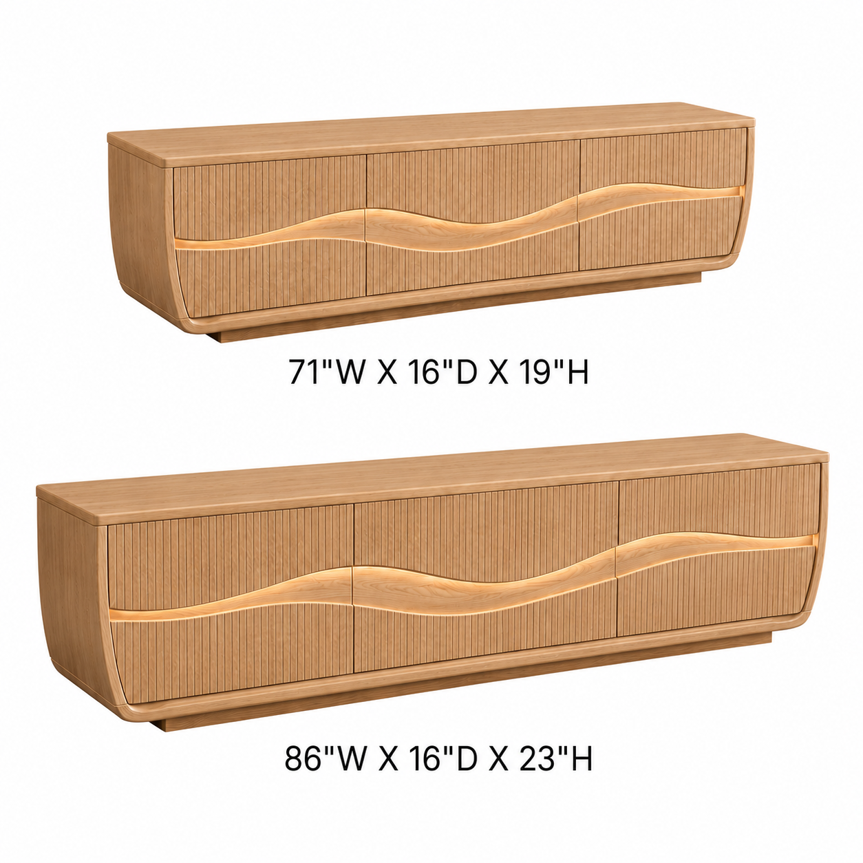 Oscura Wave Sculpted Solid Wood TV Stand For Living Room