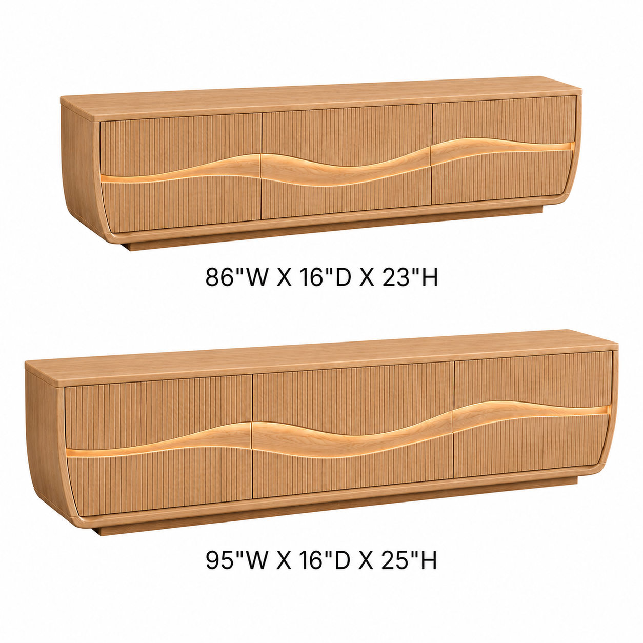 Oscura Wave Sculpted Solid Wood TV Stand For Living Room
