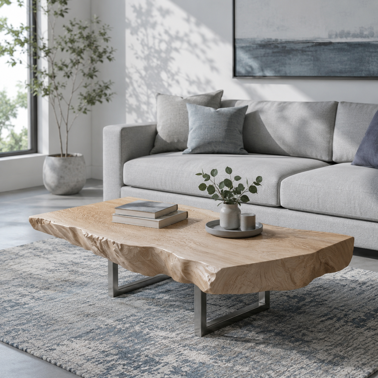 Vireon Slab Live Edge Solid Wood Coffee Table For Living Room