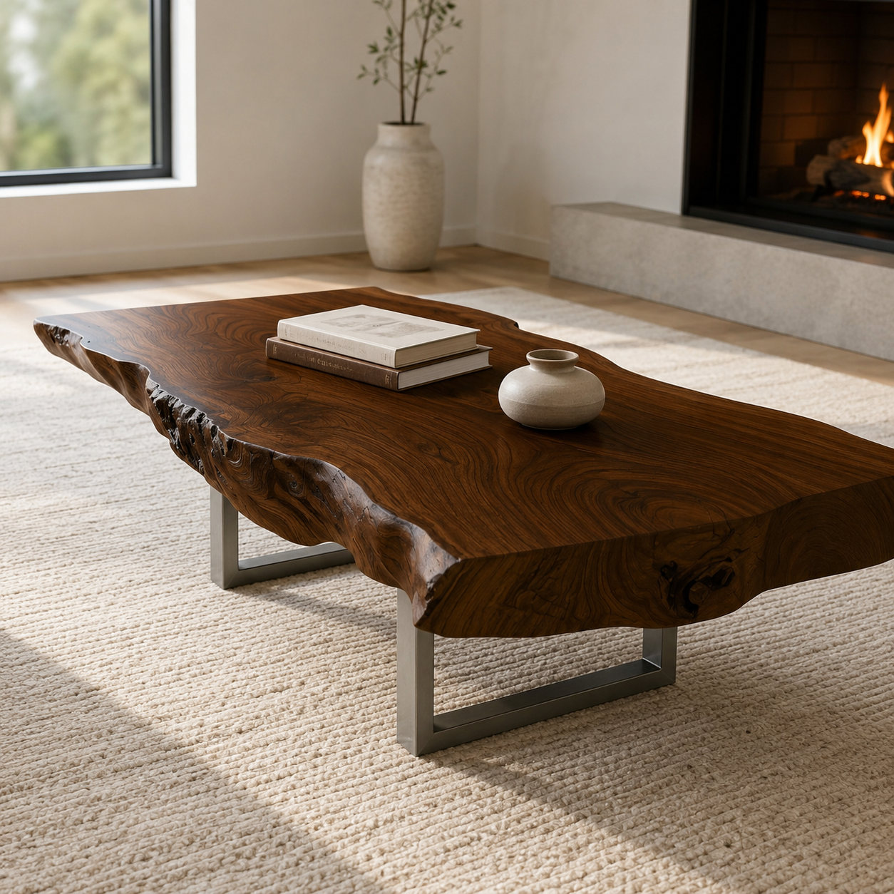 Vireon Slab Live Edge Solid Wood Coffee Table For Living Room