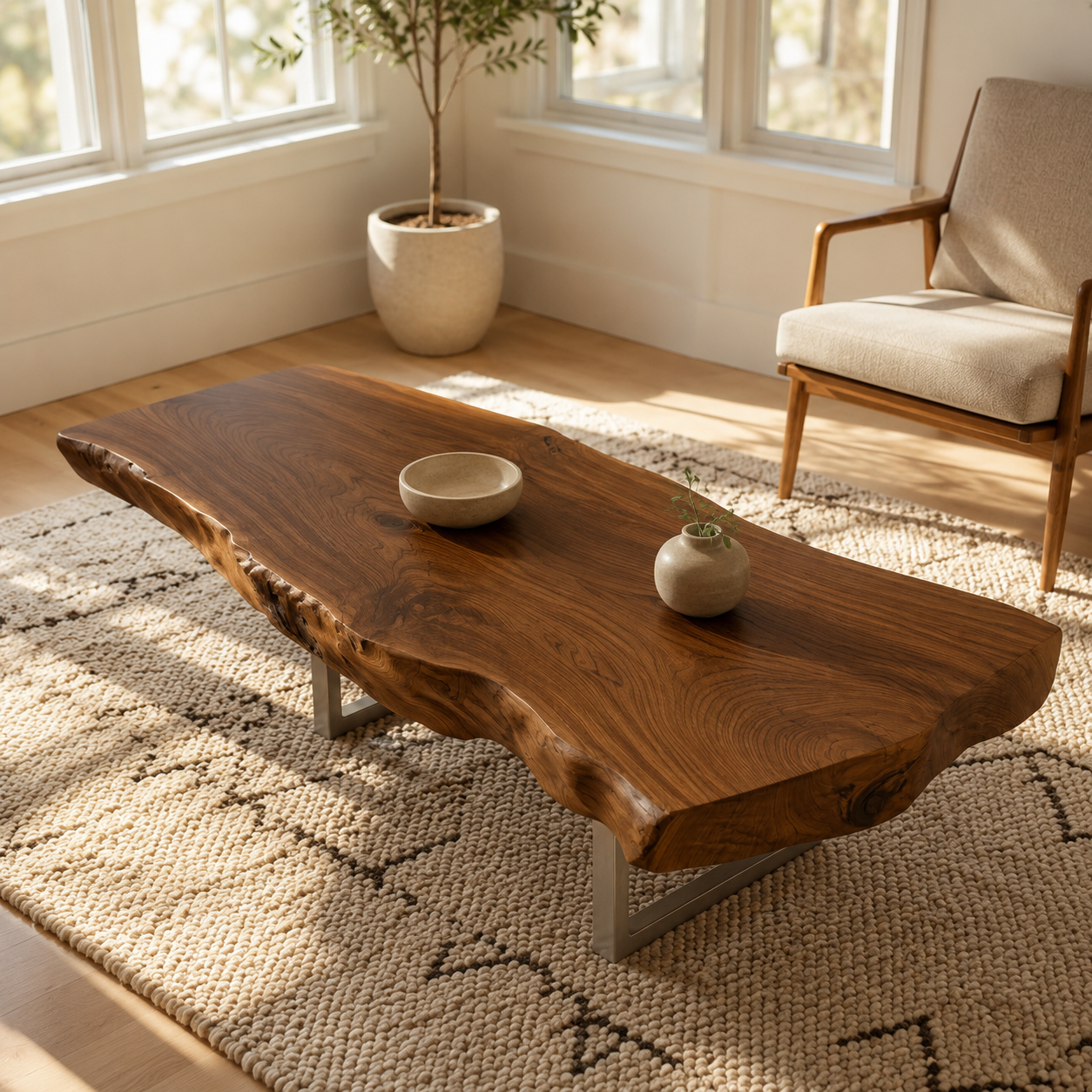 Vireon Slab Live Edge Solid Wood Coffee Table For Living Room
