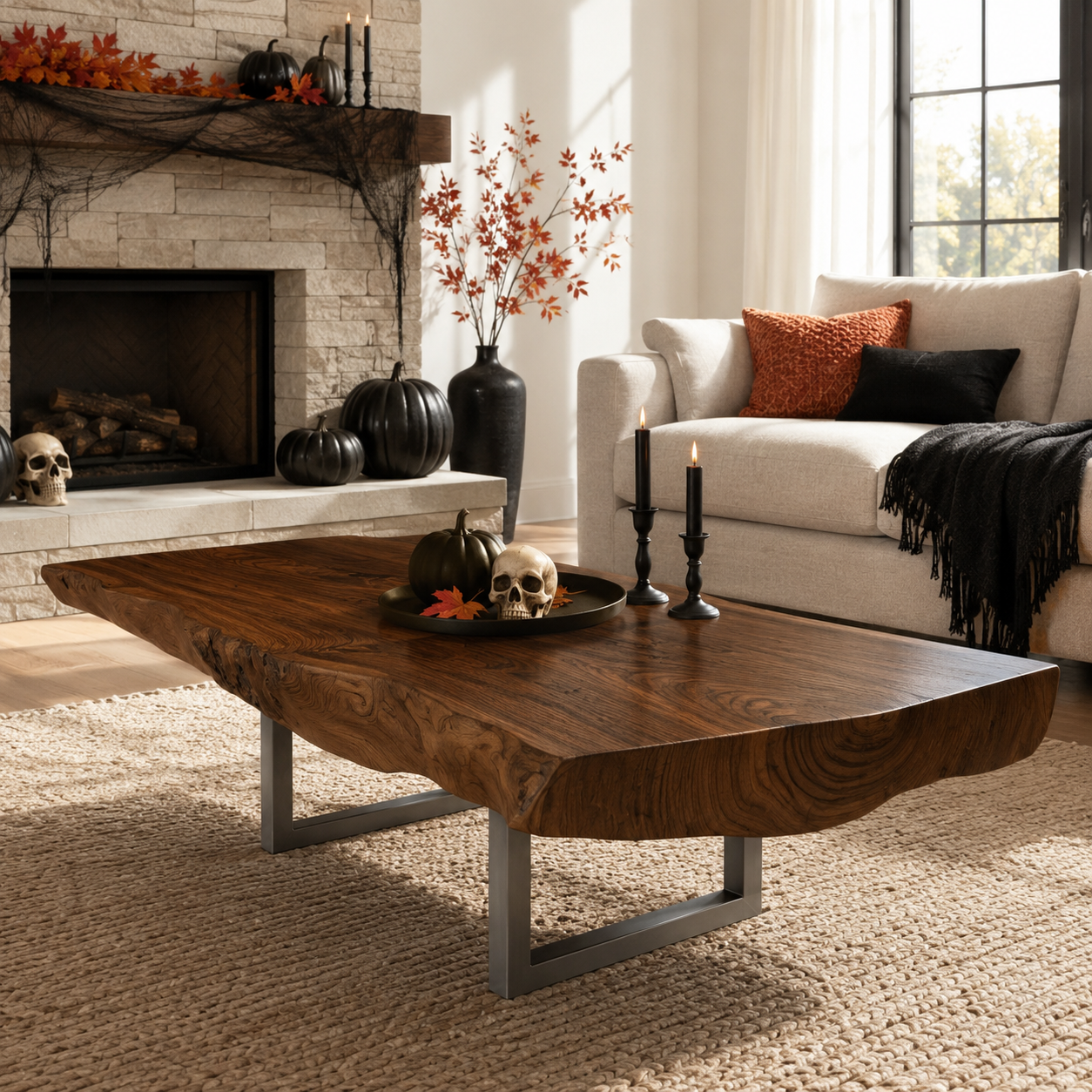 Vireon Slab Live Edge Solid Wood Coffee Table For Living Room