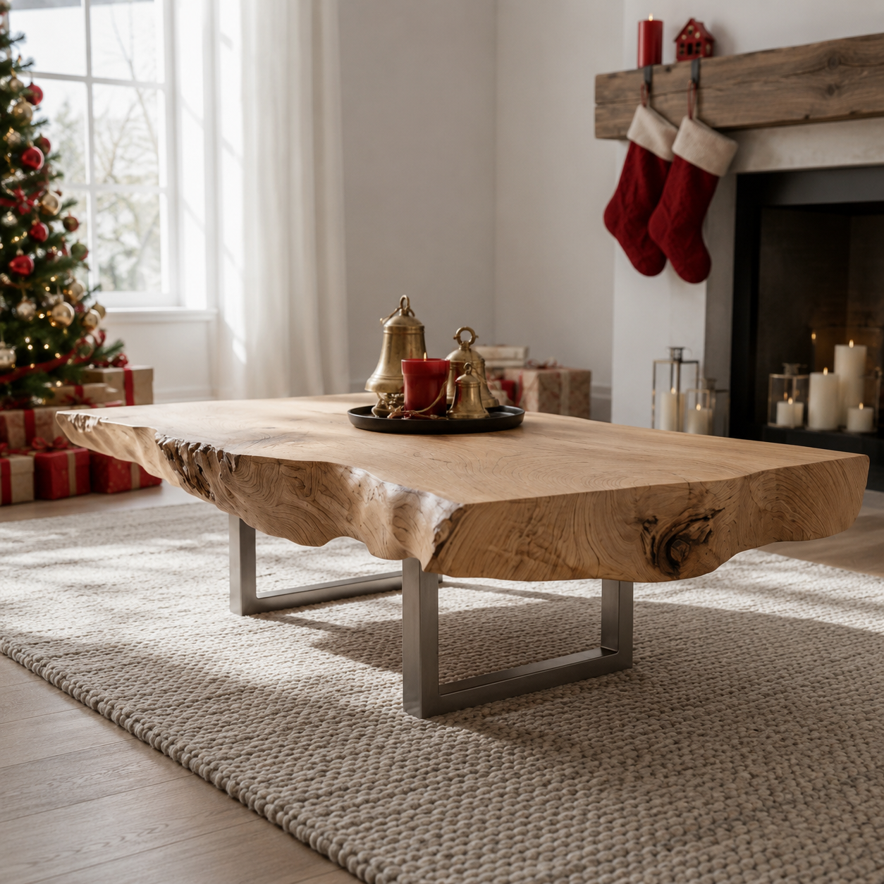Vireon Slab Live Edge Solid Wood Coffee Table For Living Room
