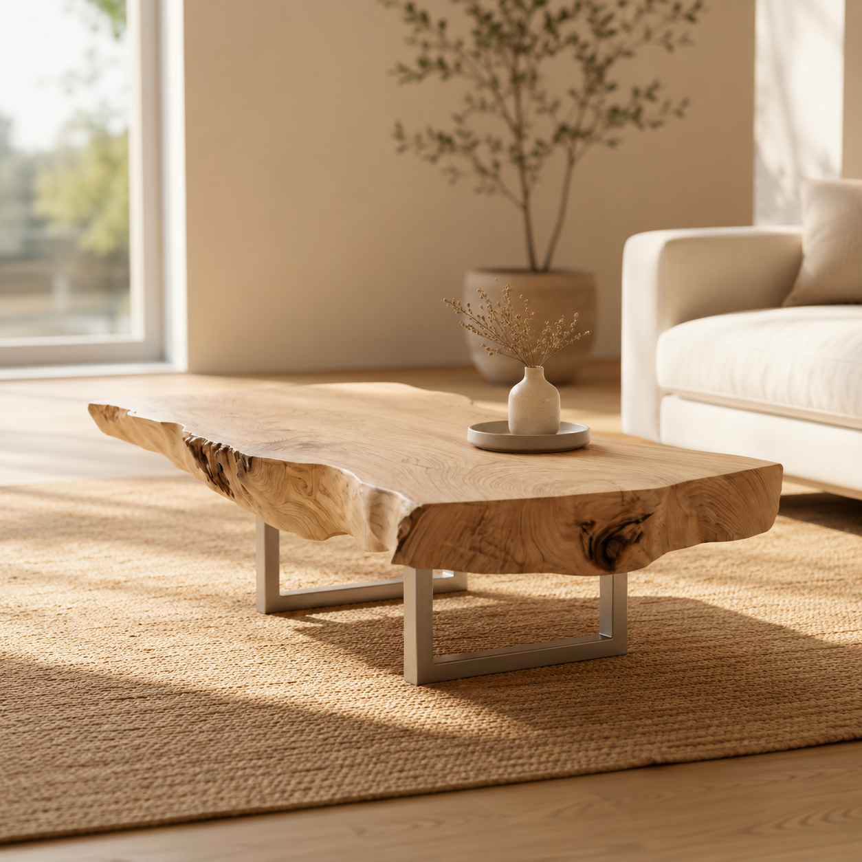 Vireon Slab Live Edge Solid Wood Coffee Table For Living Room