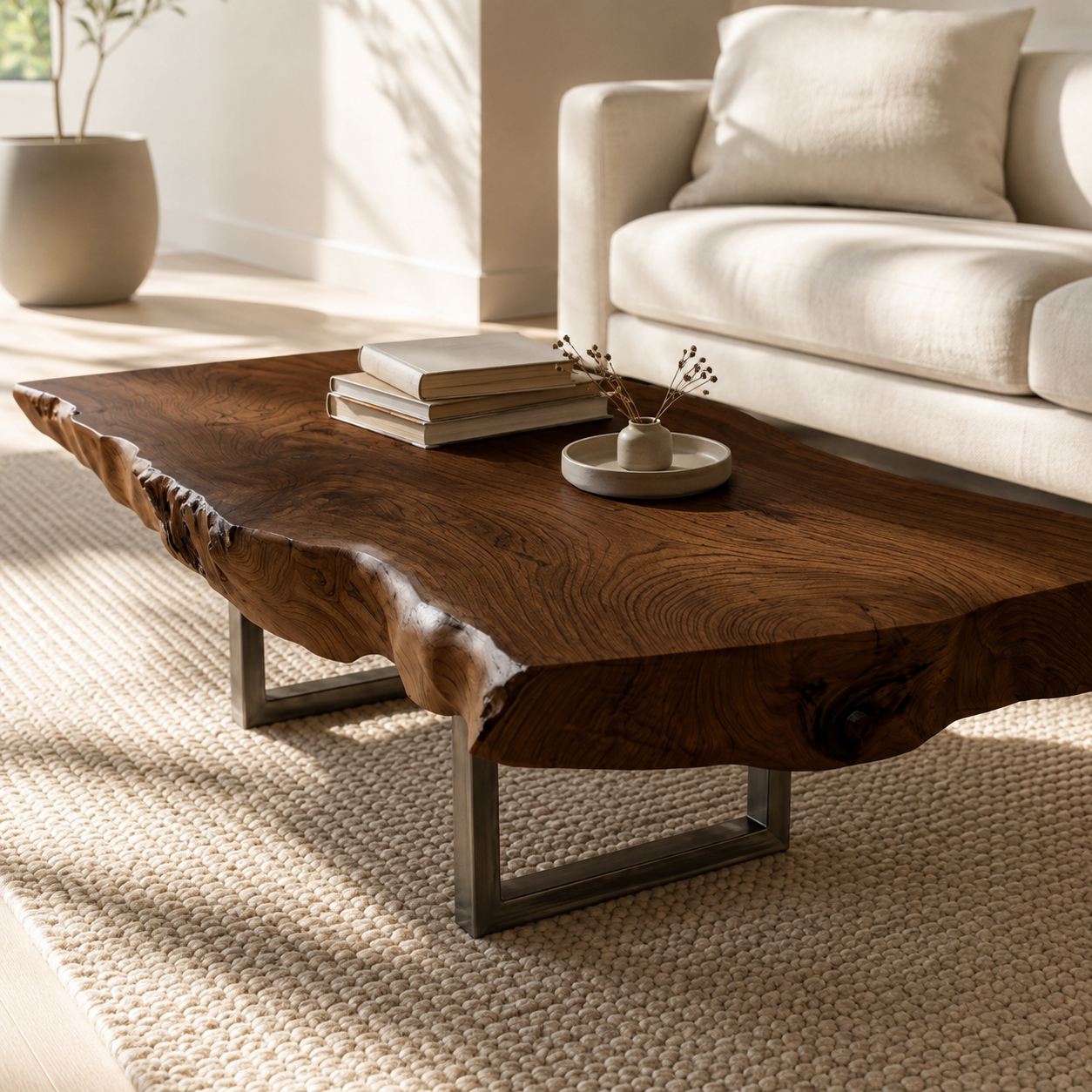 Vireon Slab Live Edge Solid Wood Coffee Table For Living Room
