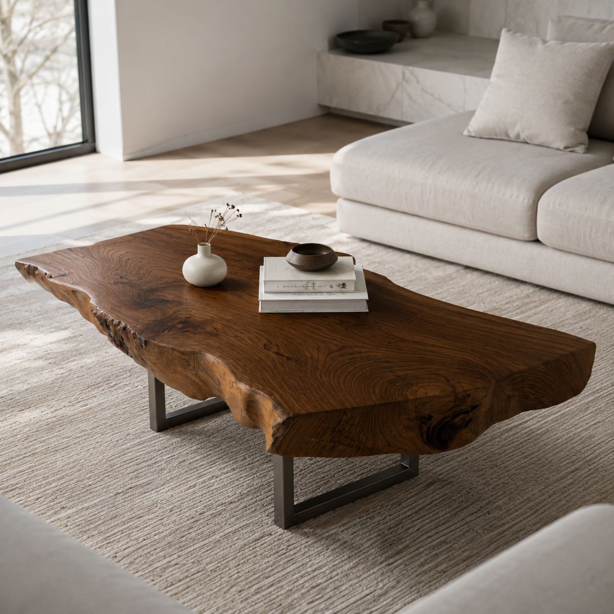 Vireon Slab Live Edge Solid Wood Coffee Table For Living Room
