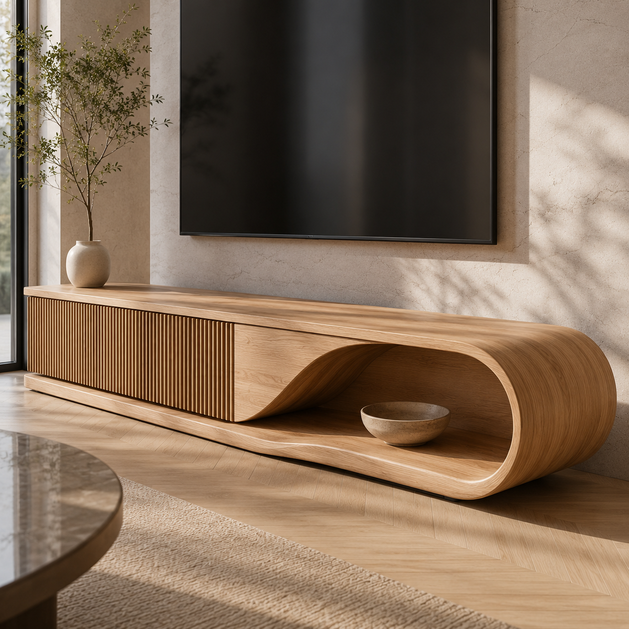 Aervon Arched Door Solid Wood TV Cabinet For Living Room