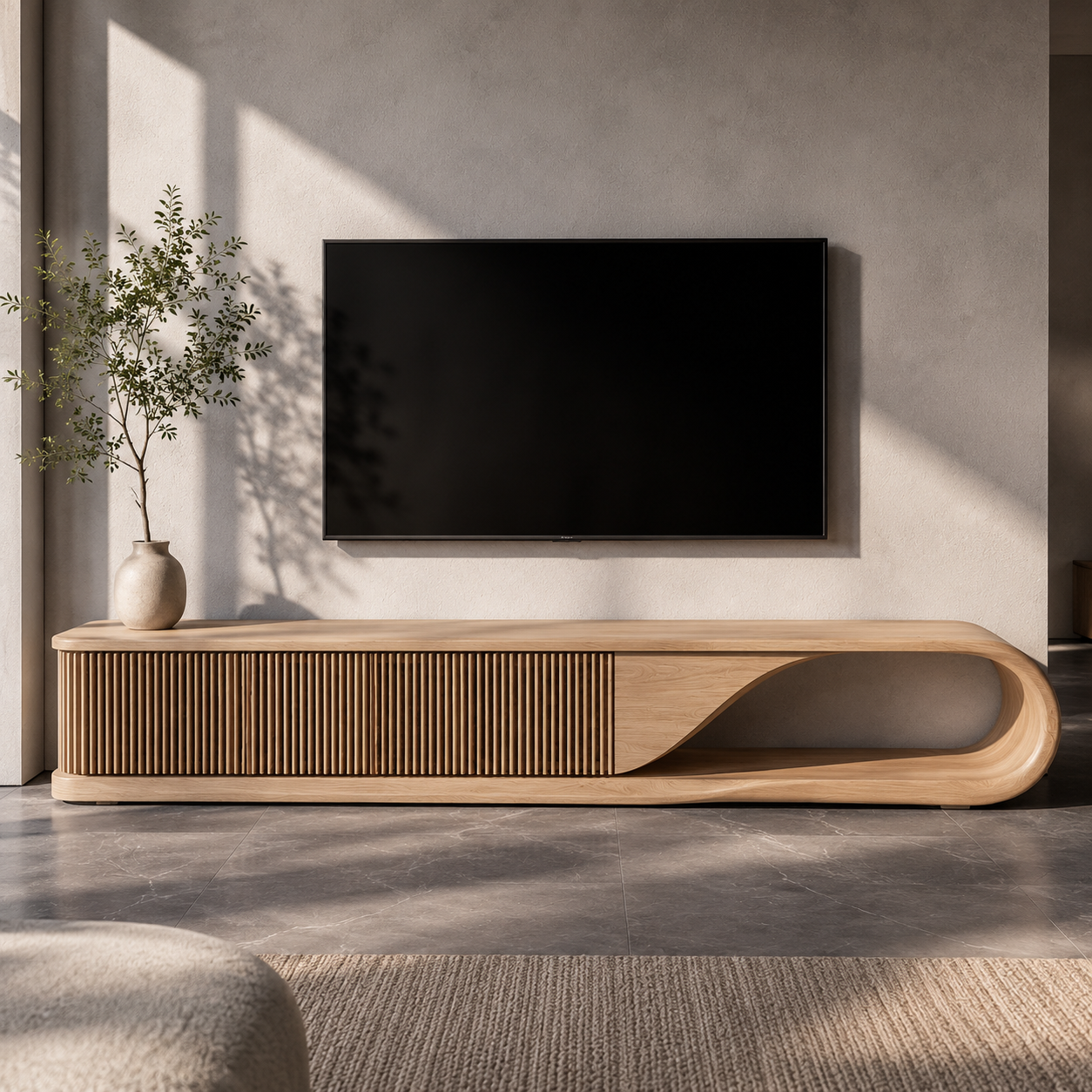 Aervon Arched Door Solid Wood TV Cabinet For Living Room