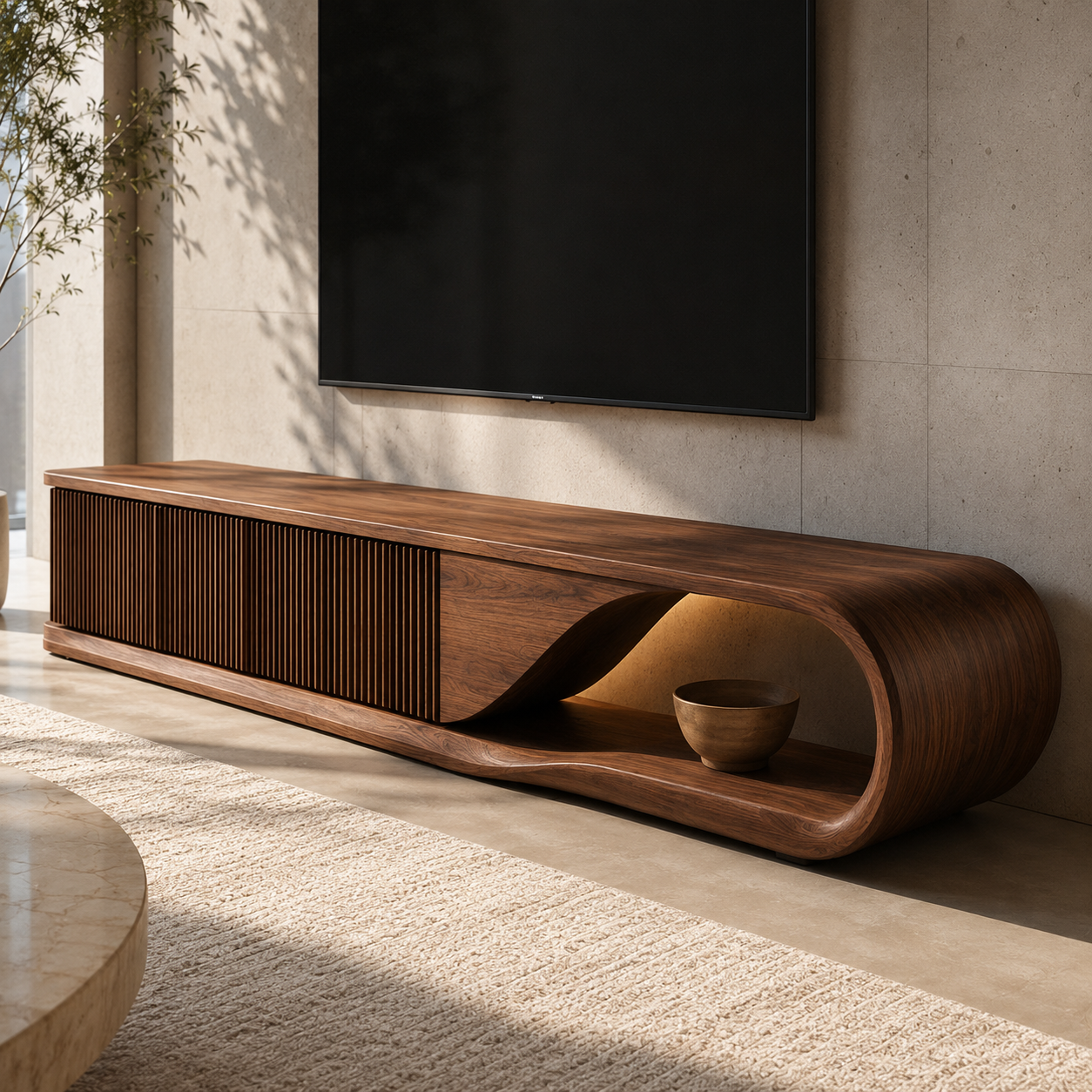Aervon Arched Door Solid Wood TV Cabinet For Living Room
