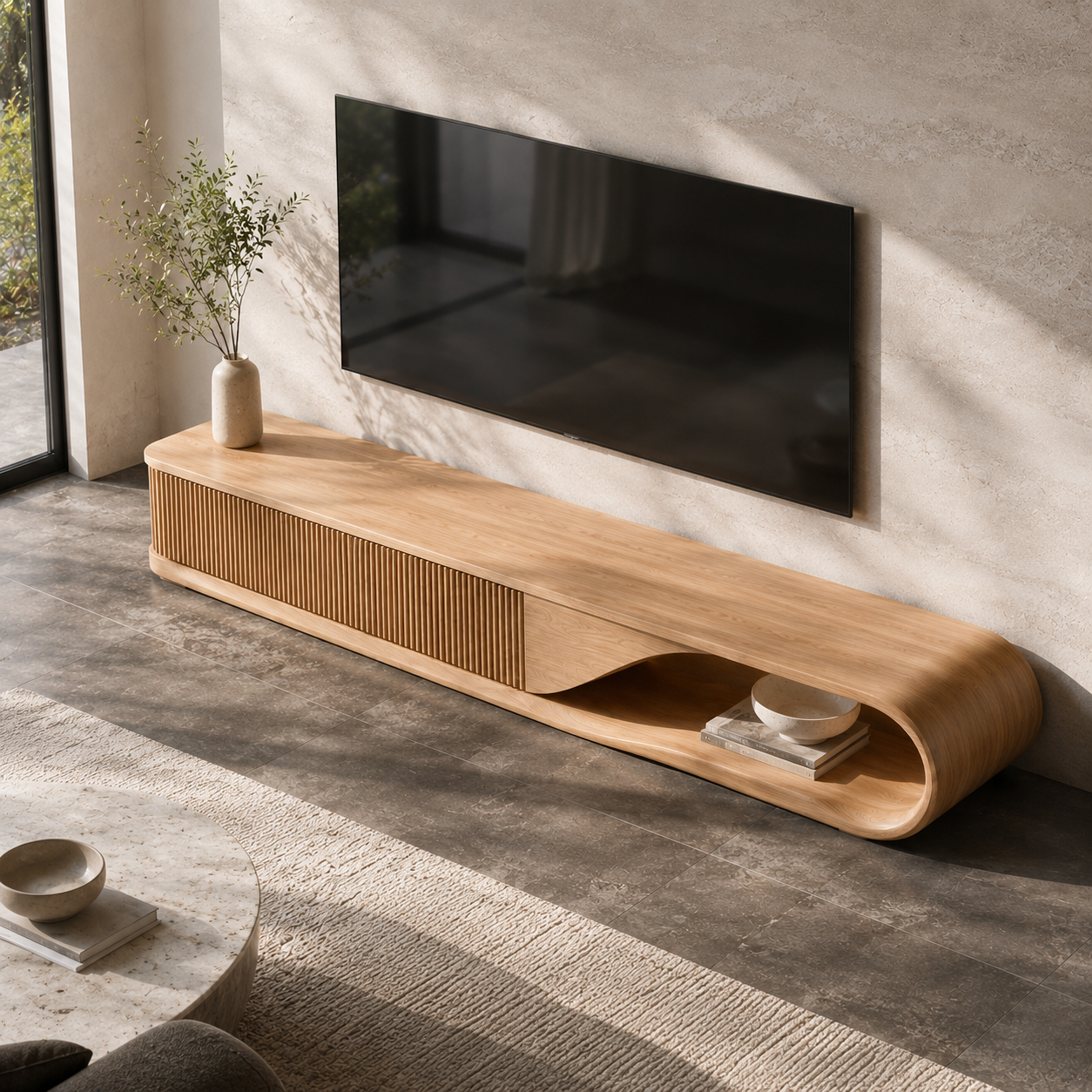 Aervon Arched Door Solid Wood TV Cabinet For Living Room