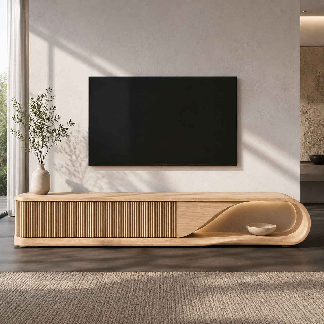 Aervon Arched Door Solid Wood TV Cabinet For Living Room