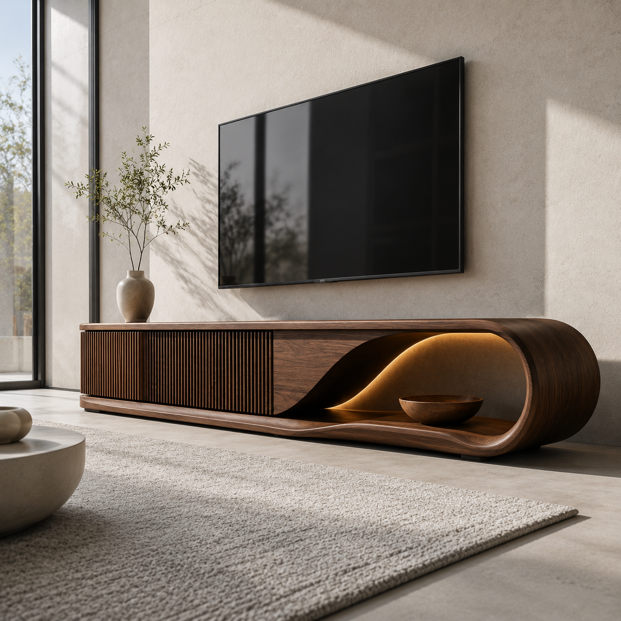 Aervon Arched Door Solid Wood TV Cabinet For Living Room