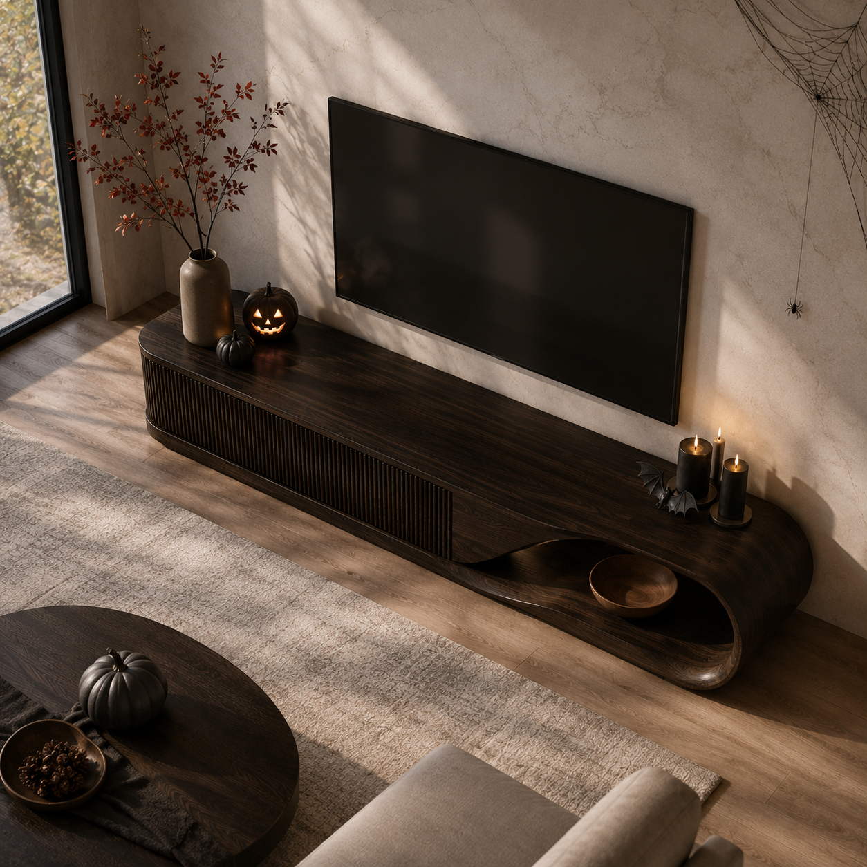 Aervon Arched Door Solid Wood TV Cabinet For Living Room