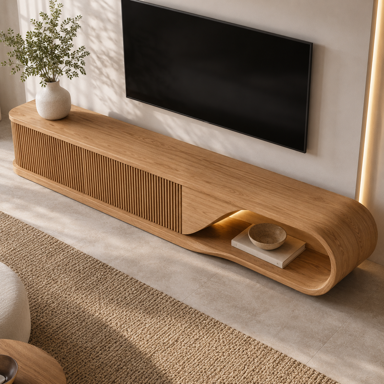 Aervon Arched Door Solid Wood TV Cabinet For Living Room