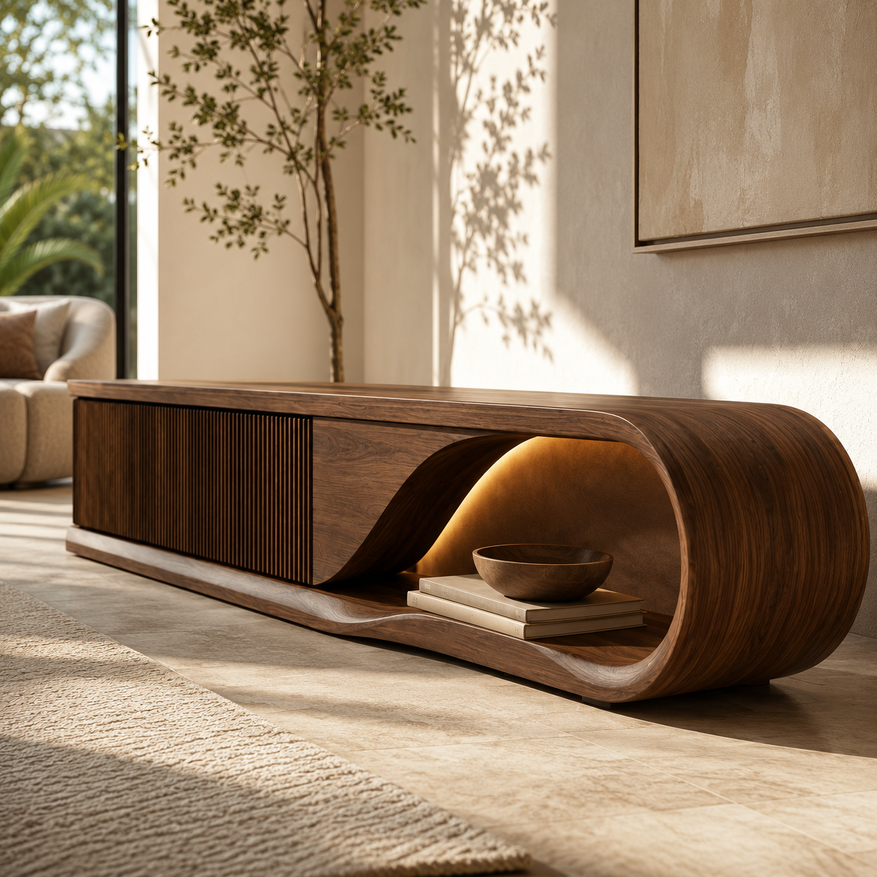 Aervon Arched Door Solid Wood TV Cabinet For Living Room