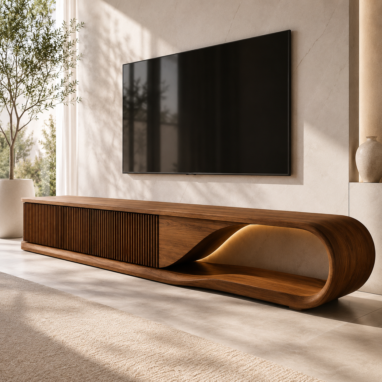Aervon Arched Door Solid Wood TV Cabinet For Living Room