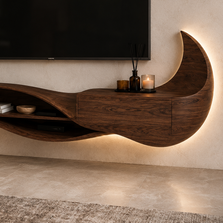 Brenova Live Edge Solid Wood TV Cabinet For Living Room
