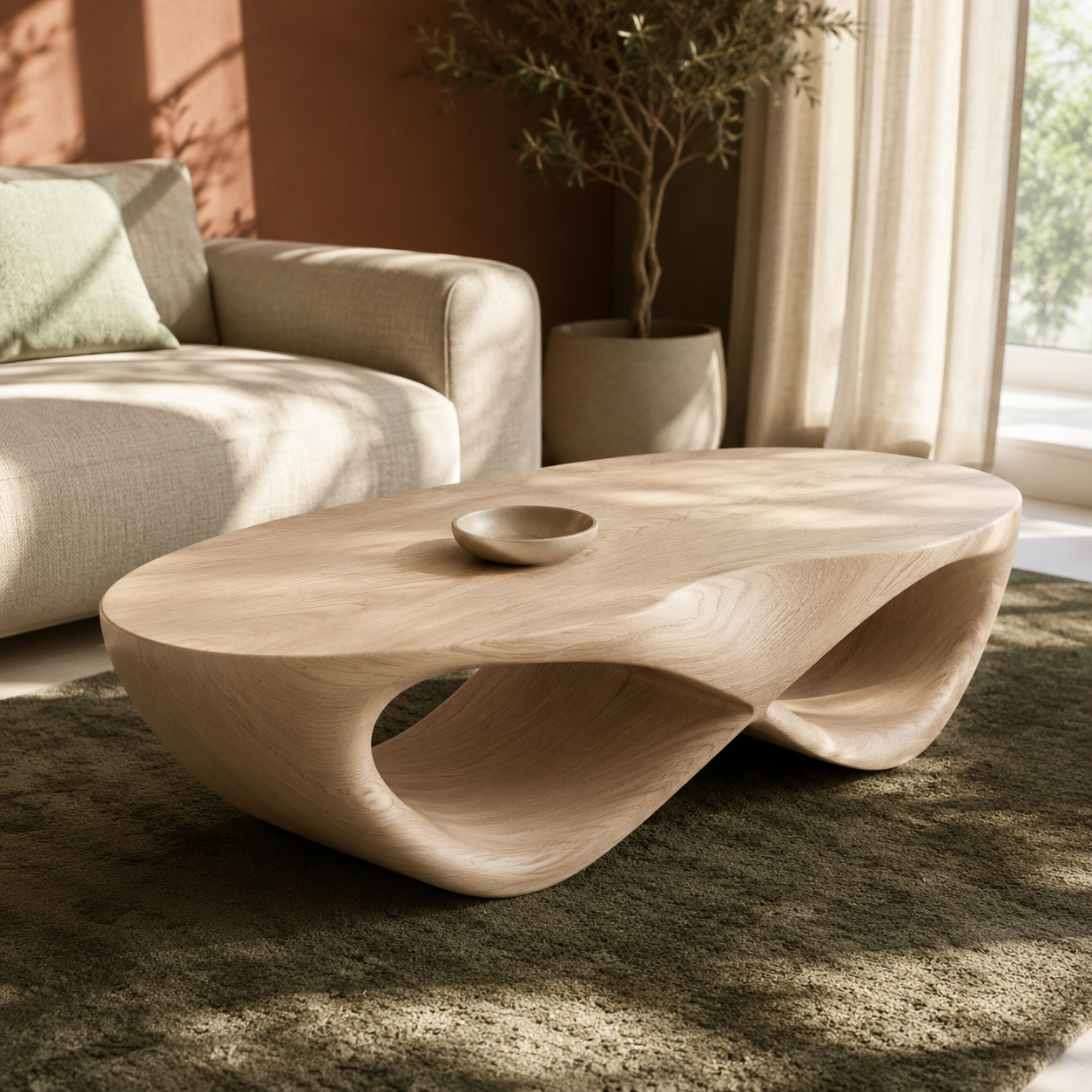 Curvilinear Loop Solid Wood Coffee Table For Living Room