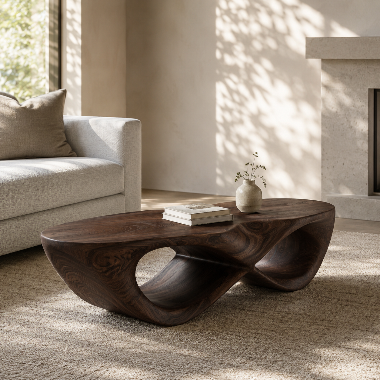 Curvilinear Loop Solid Wood Coffee Table For Living Room