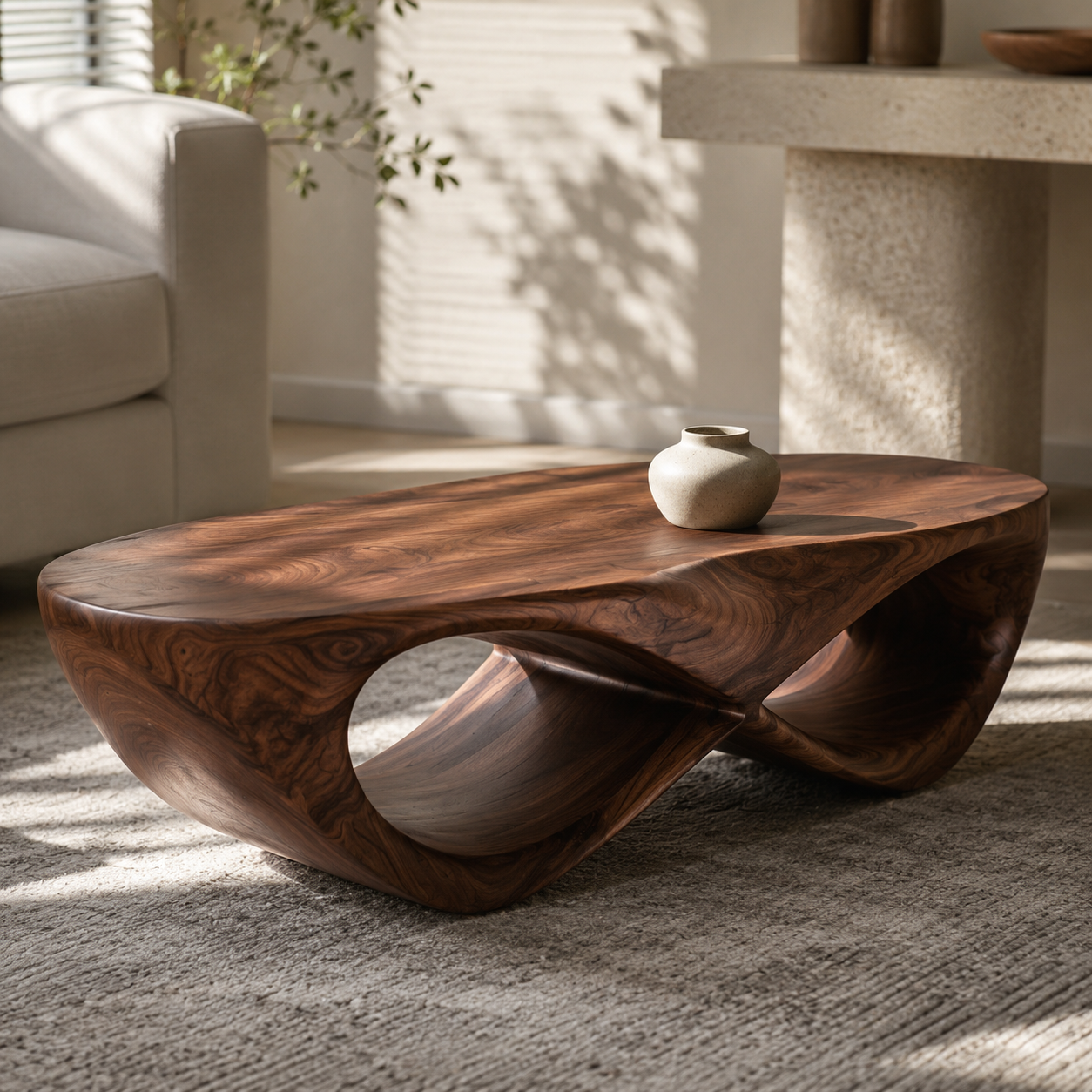 Curvilinear Loop Solid Wood Coffee Table For Living Room