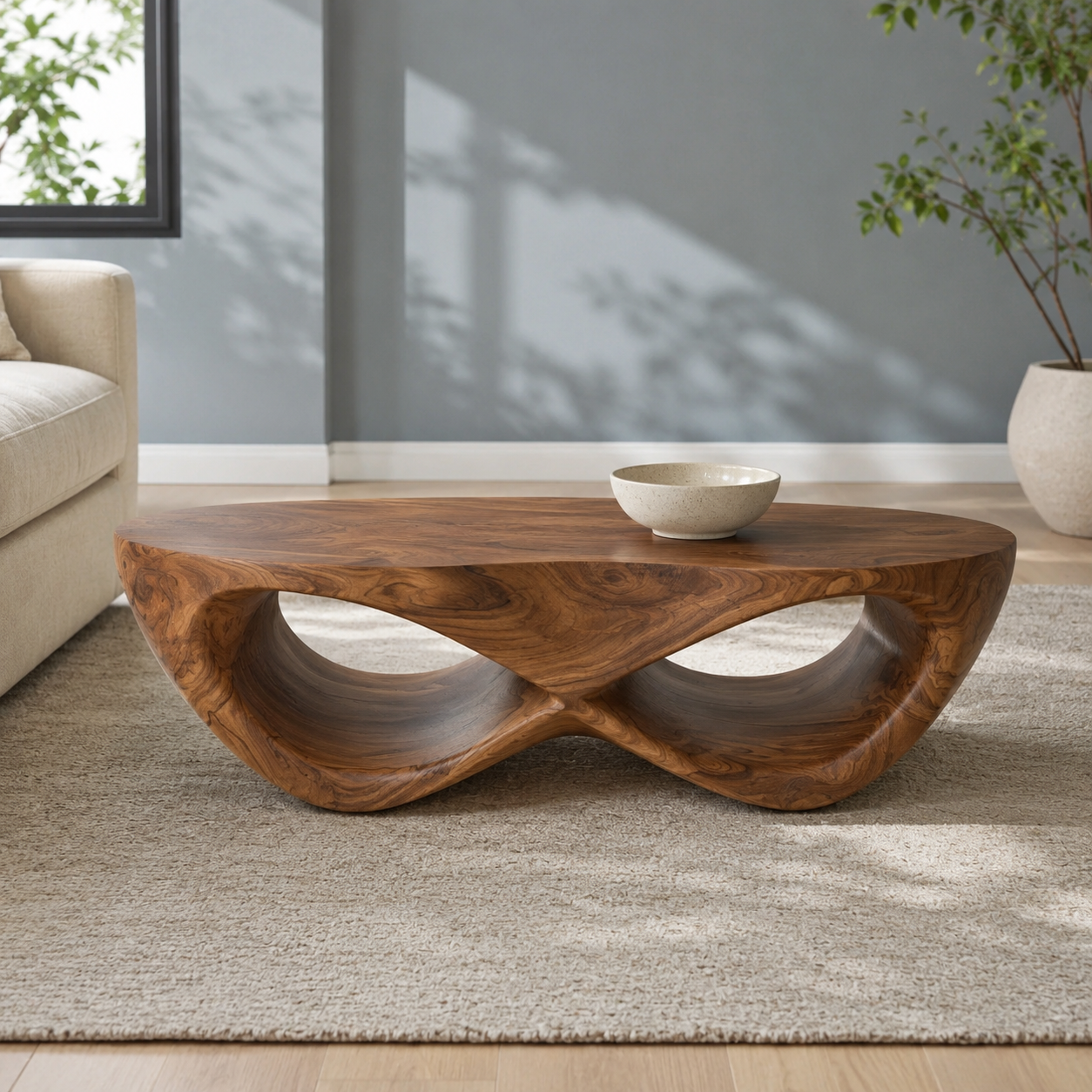 Curvilinear Loop Solid Wood Coffee Table For Living Room
