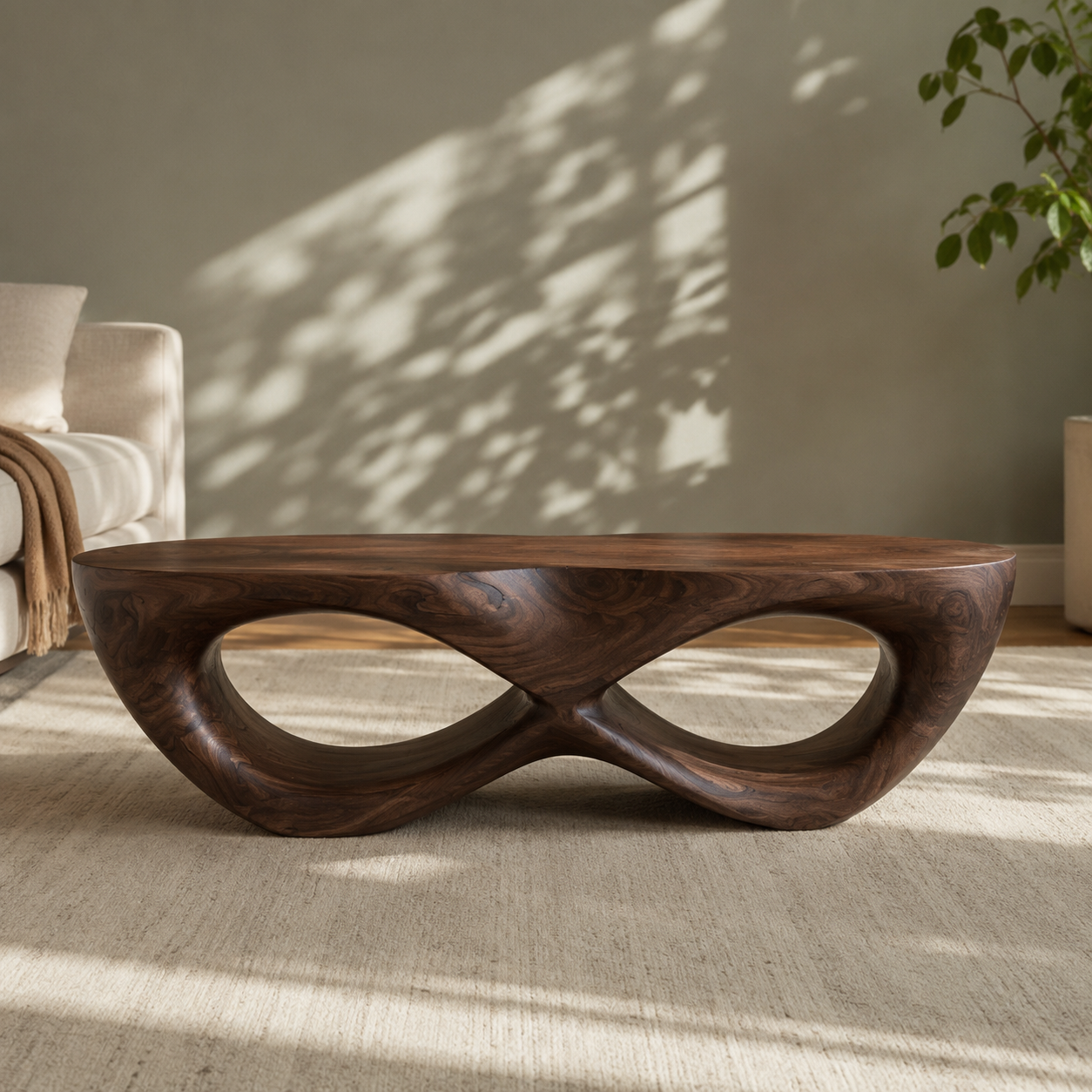Curvilinear Loop Solid Wood Coffee Table For Living Room