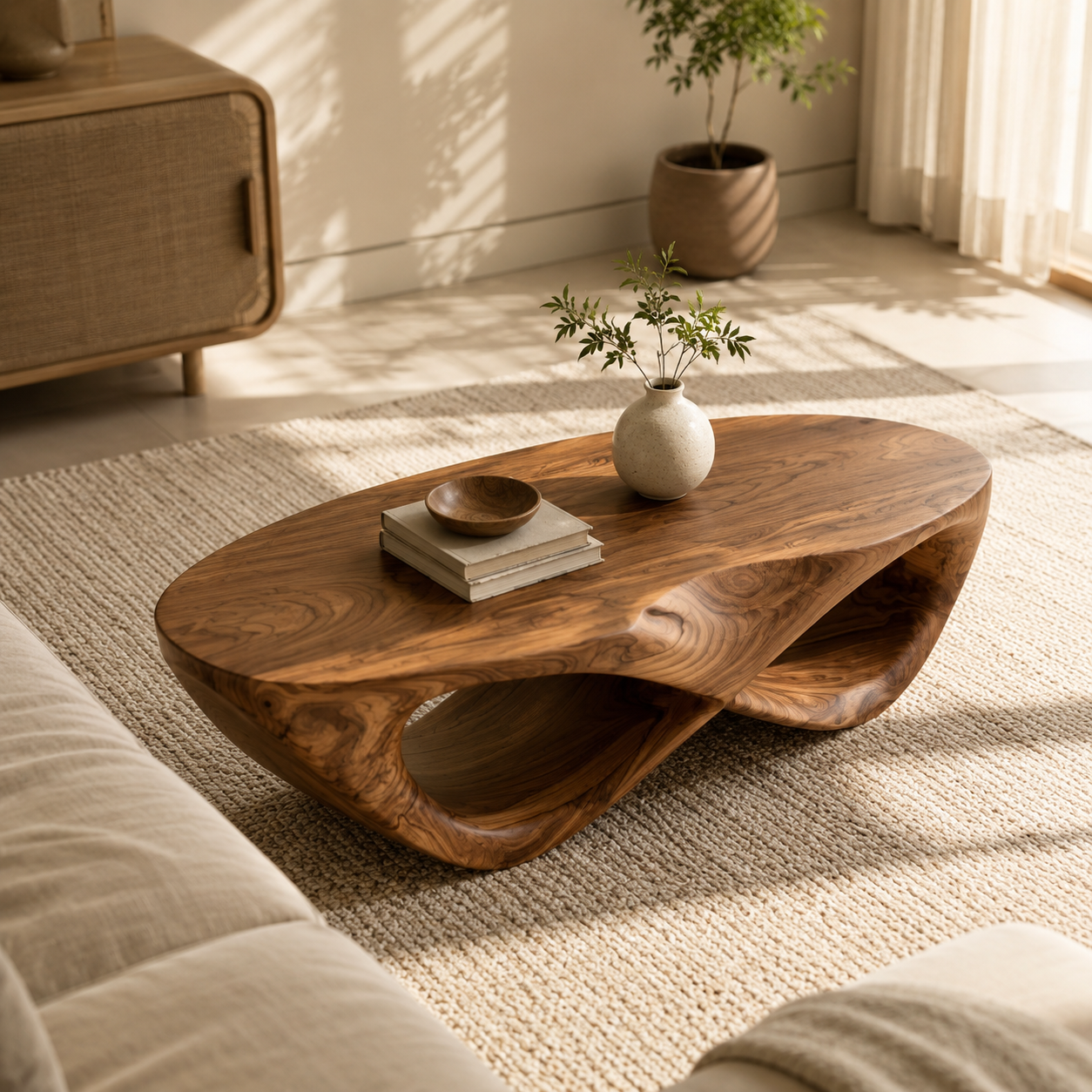 Curvilinear Loop Solid Wood Coffee Table For Living Room