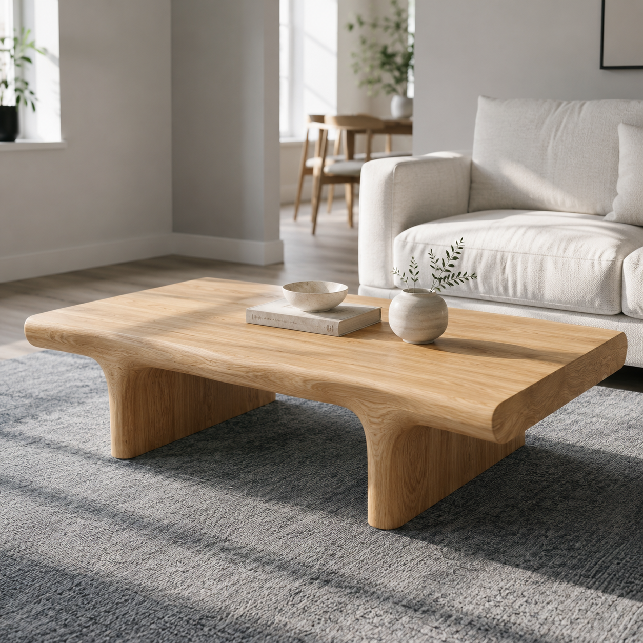 Koren Arched Monolith Solid Wood Coffee Table For Living Room