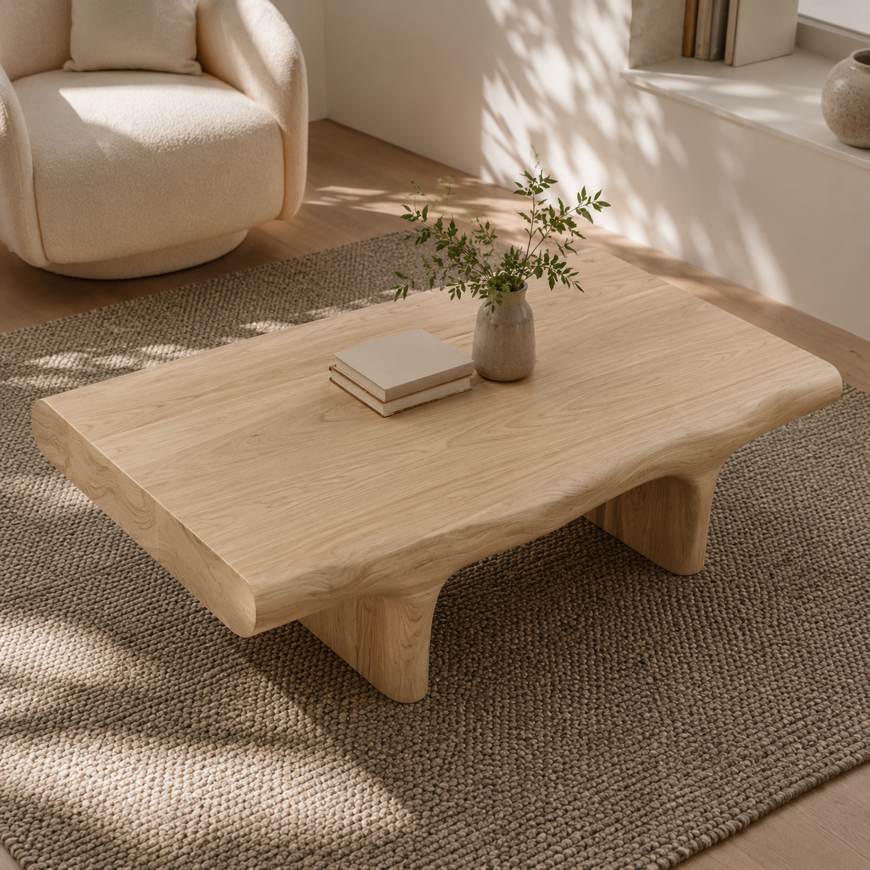 Koren Arched Monolith Solid Wood Coffee Table For Living Room