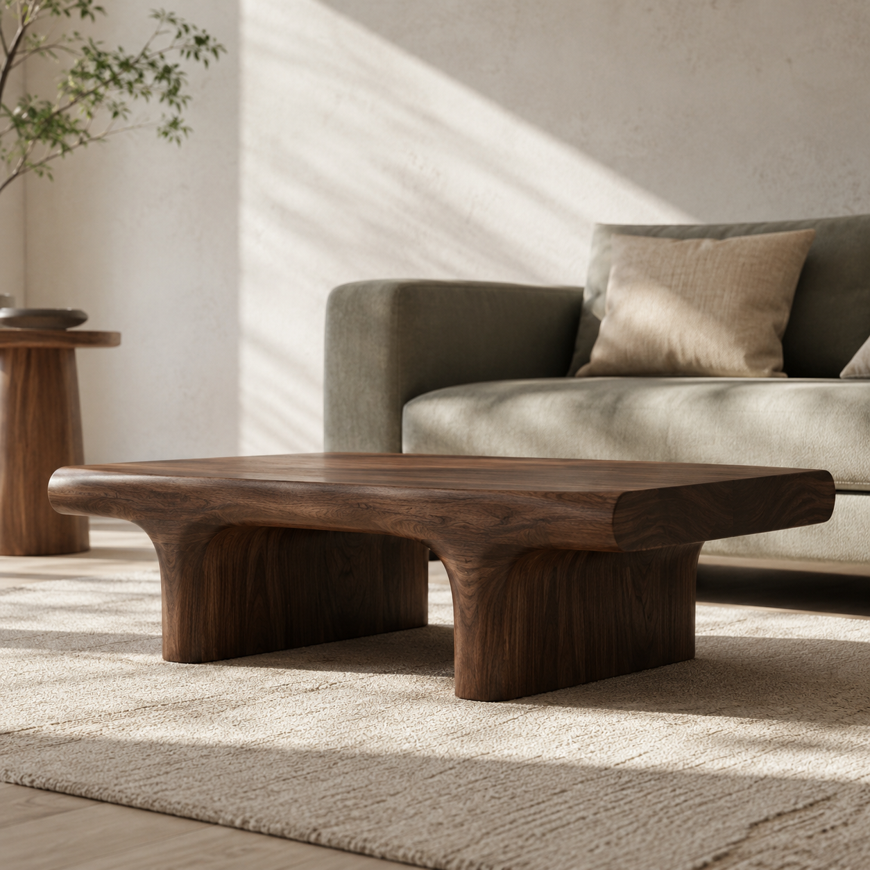 Koren Arched Monolith Solid Wood Coffee Table For Living Room