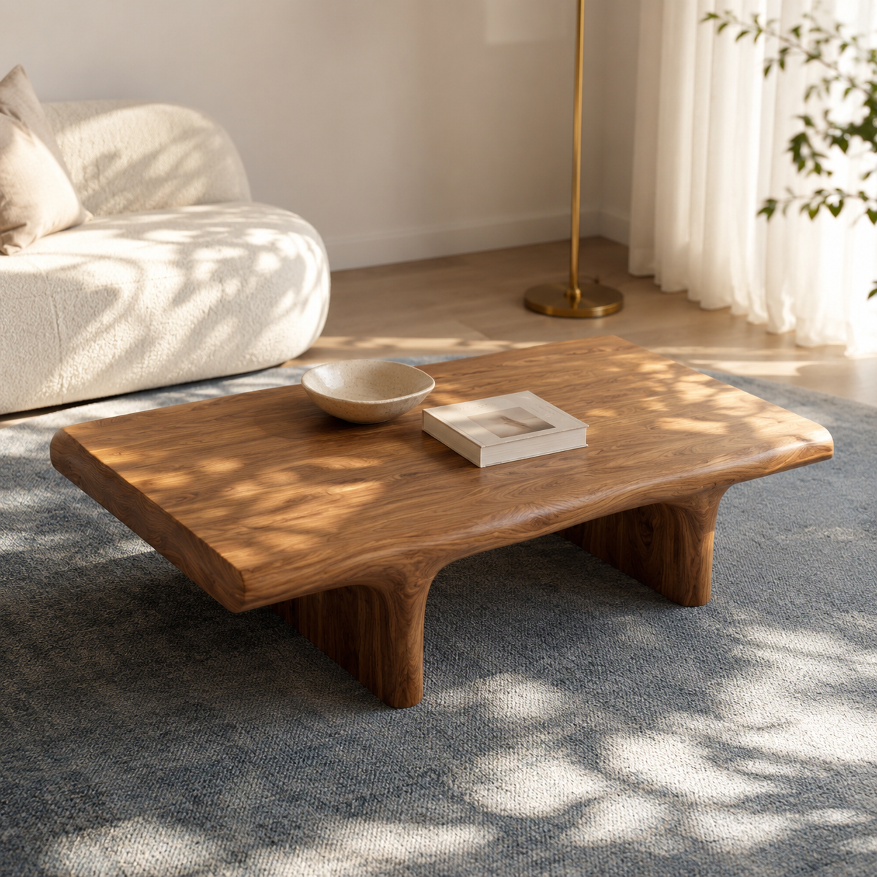 Koren Arched Monolith Solid Wood Coffee Table For Living Room
