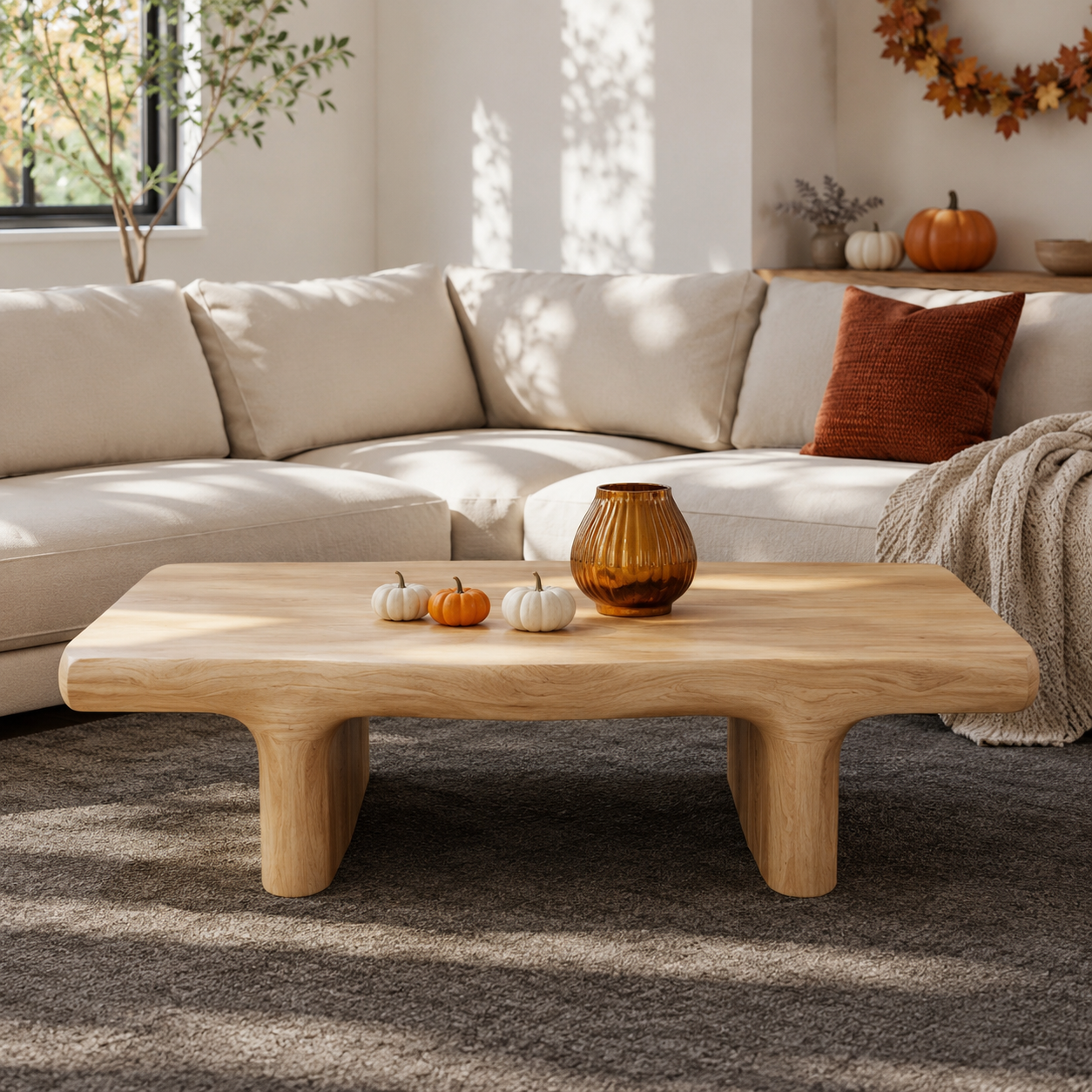 Koren Arched Monolith Solid Wood Coffee Table For Living Room