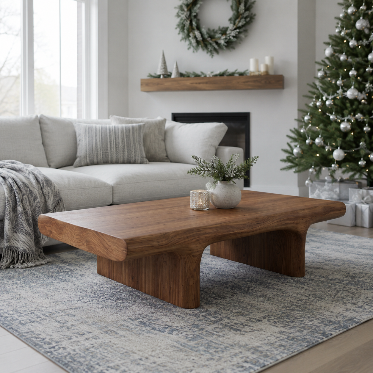Koren Arched Monolith Solid Wood Coffee Table For Living Room